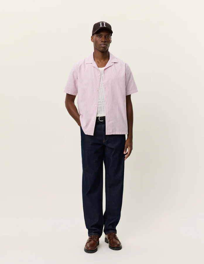 Lukas Stripe Cotton Linen SS Shirt Crocus Pink