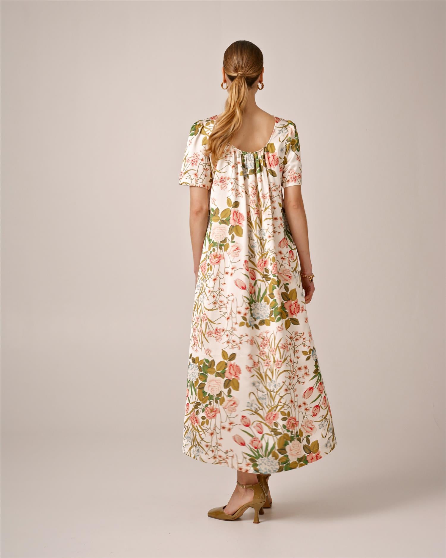 Tailored Satin Maxi Dress Flower Fields