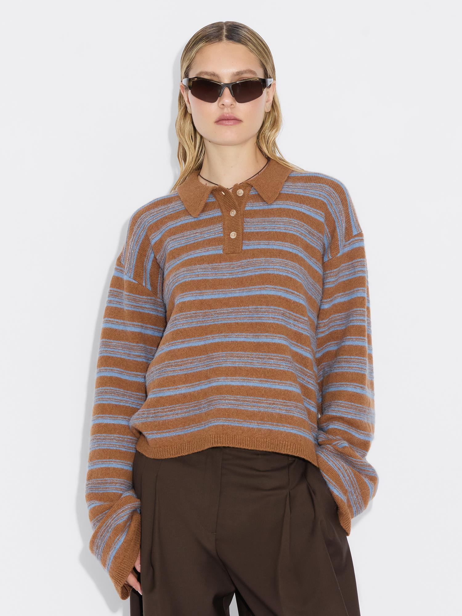 Olivia Wool Polo Brown Stripe