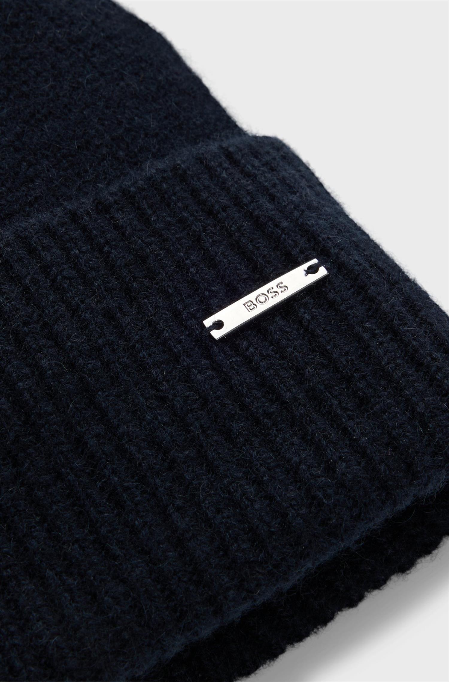 Honesto Cashmere beanie hat with logo plaque Navy