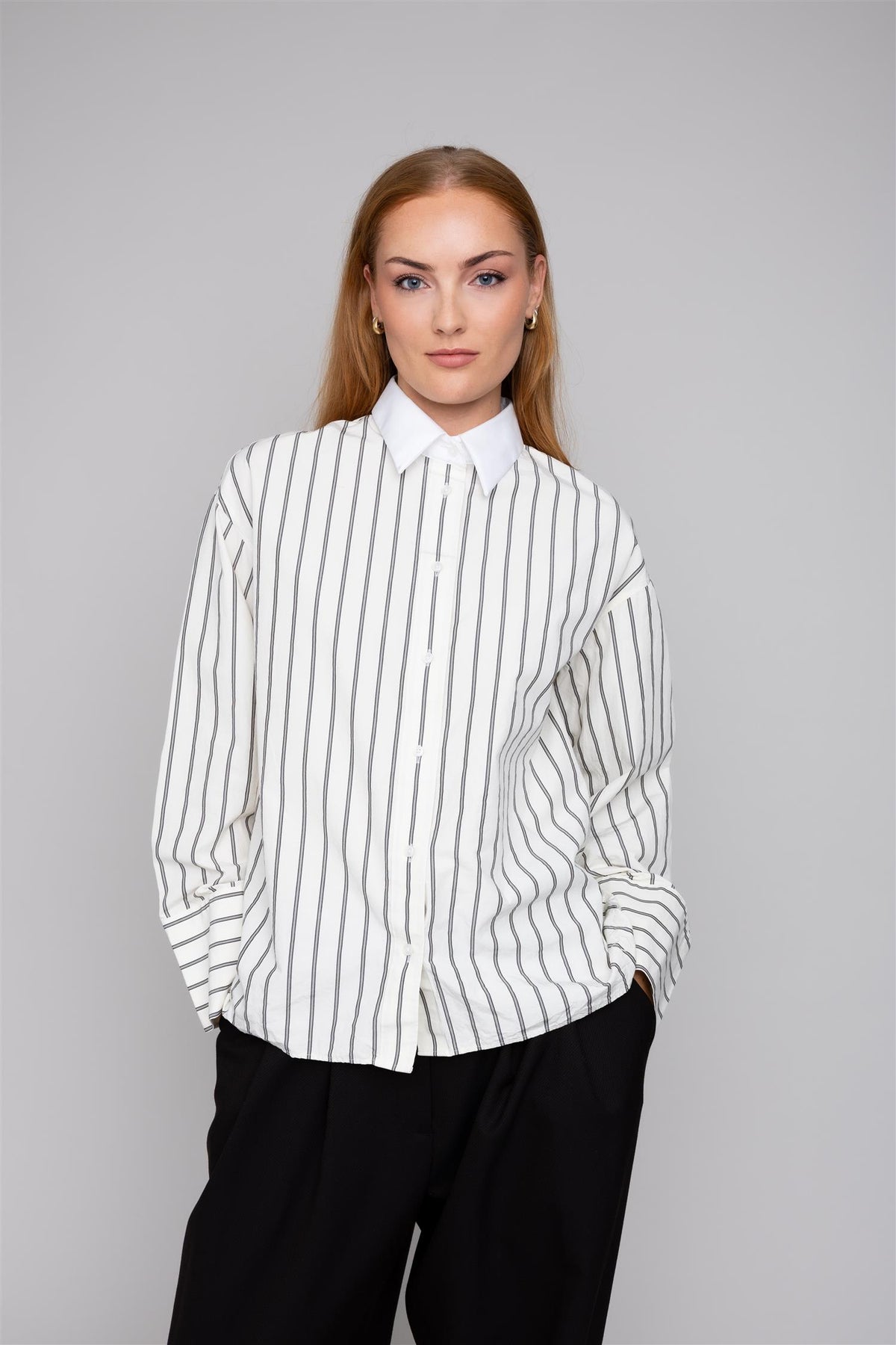 Anne Striped Silk Shirt Beige