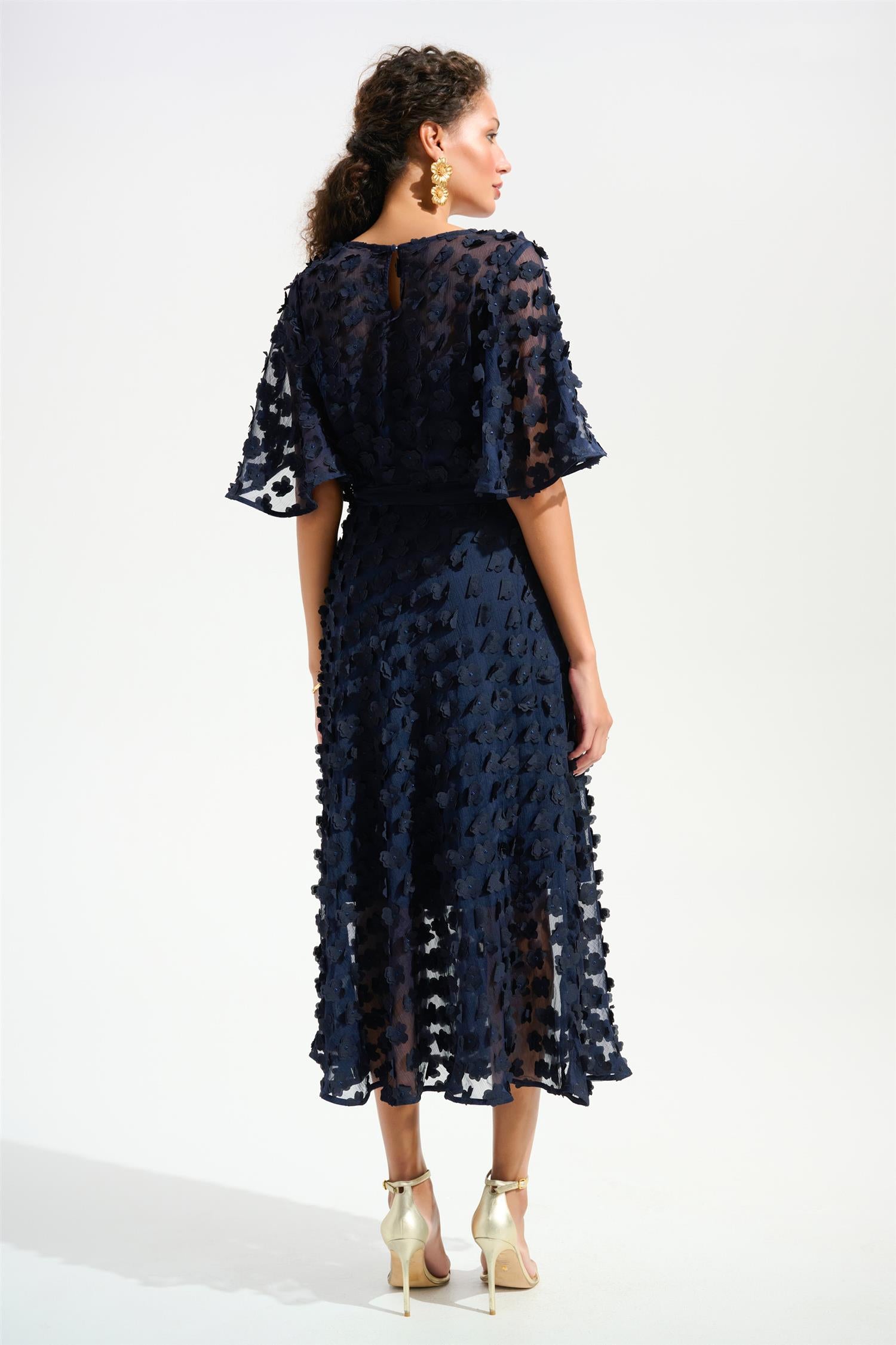 Signatur 3D Embroidered Chiffon it And Flare dress Navy