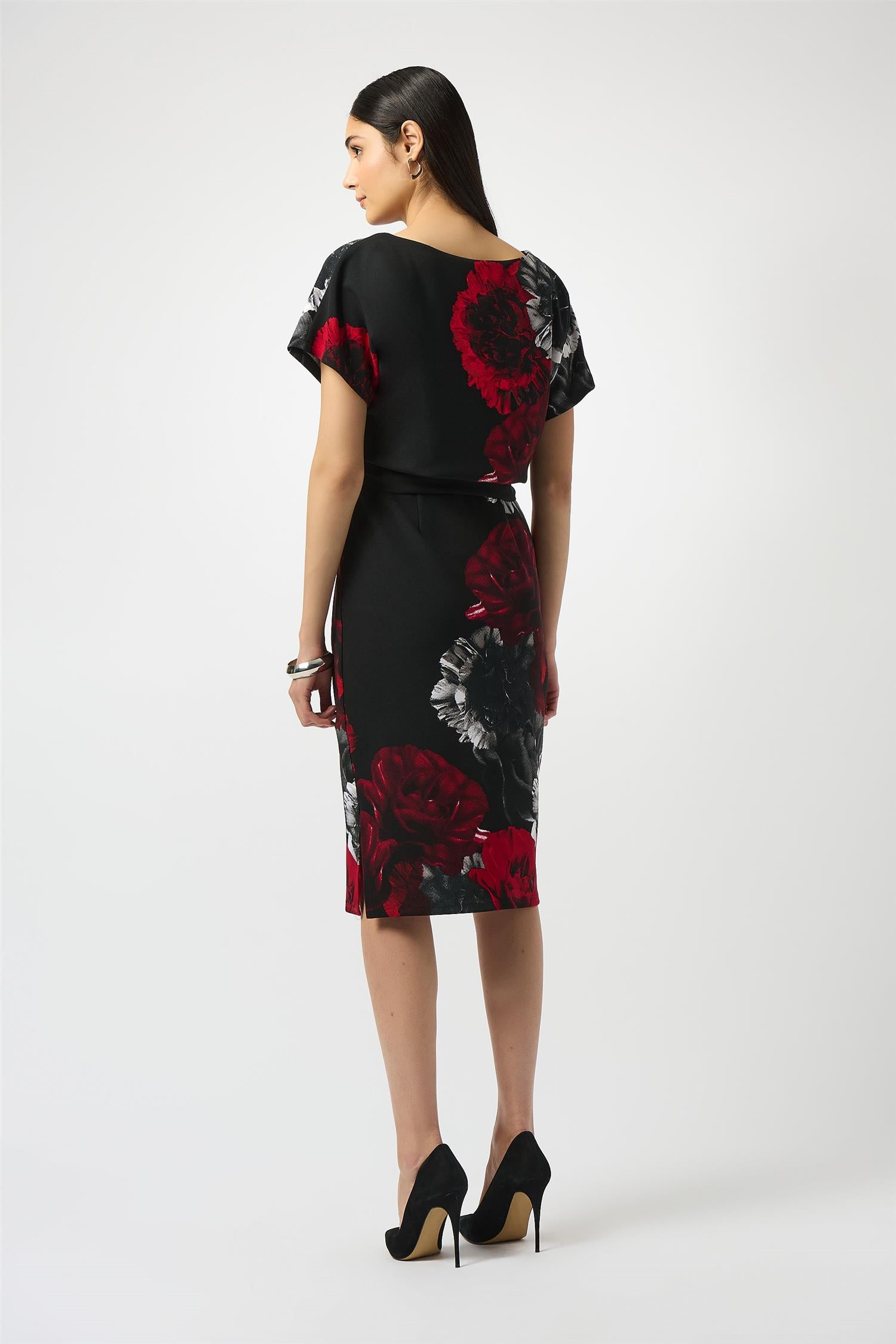 Scuba Crepe Floral Print Sheath Dress Black/Red