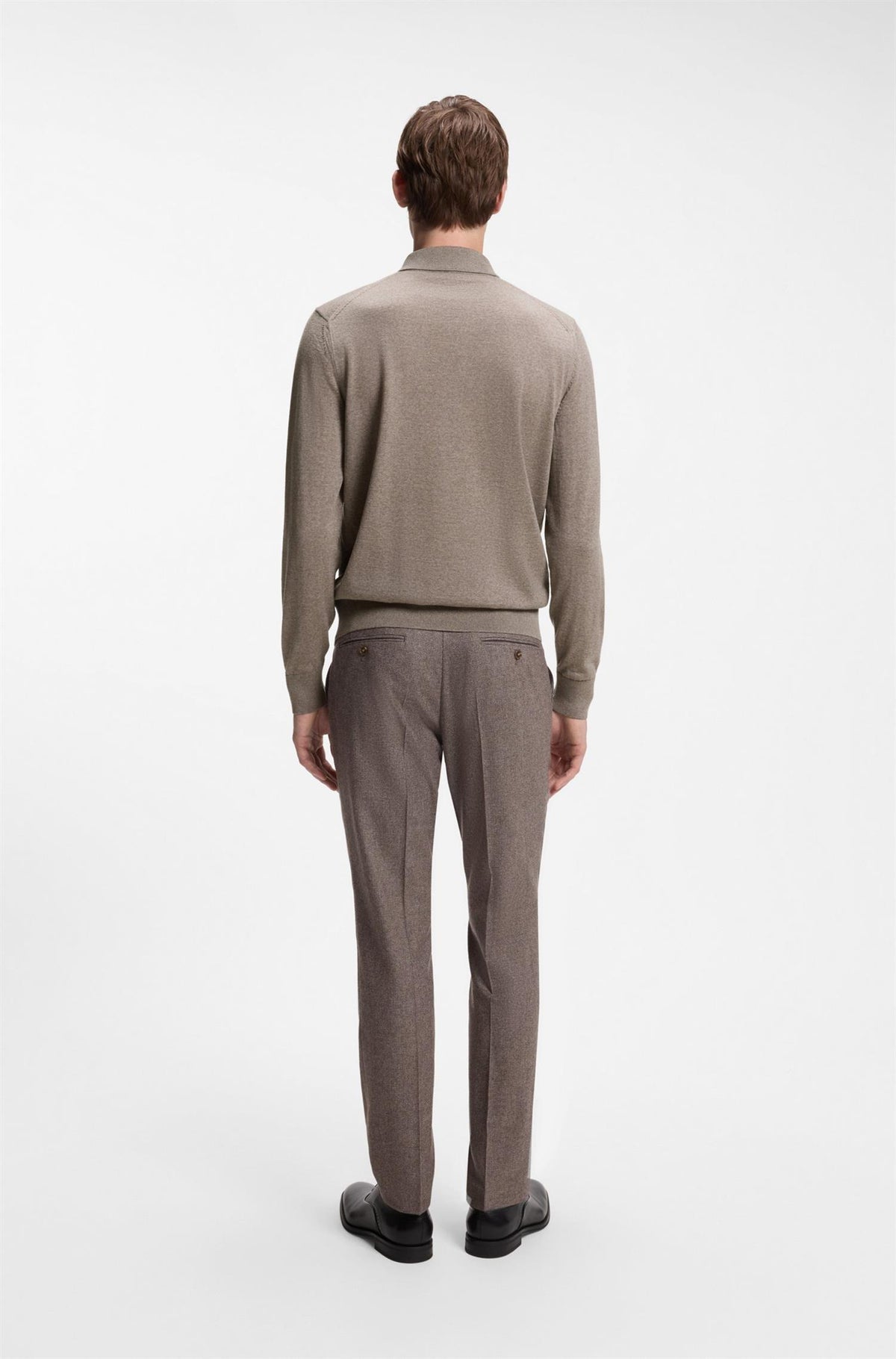 Lancione Merino Wool Polo Sweater Open Brown