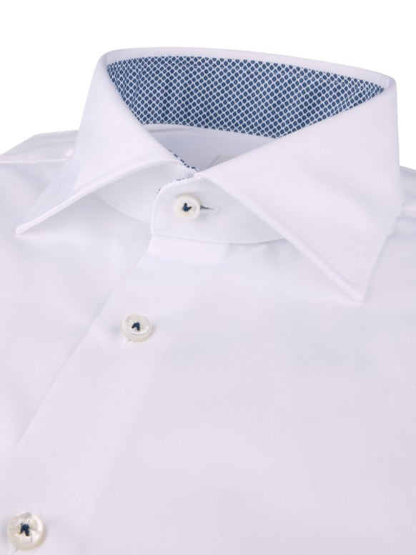 White Twill Slimline Shirt with Blue Contrast