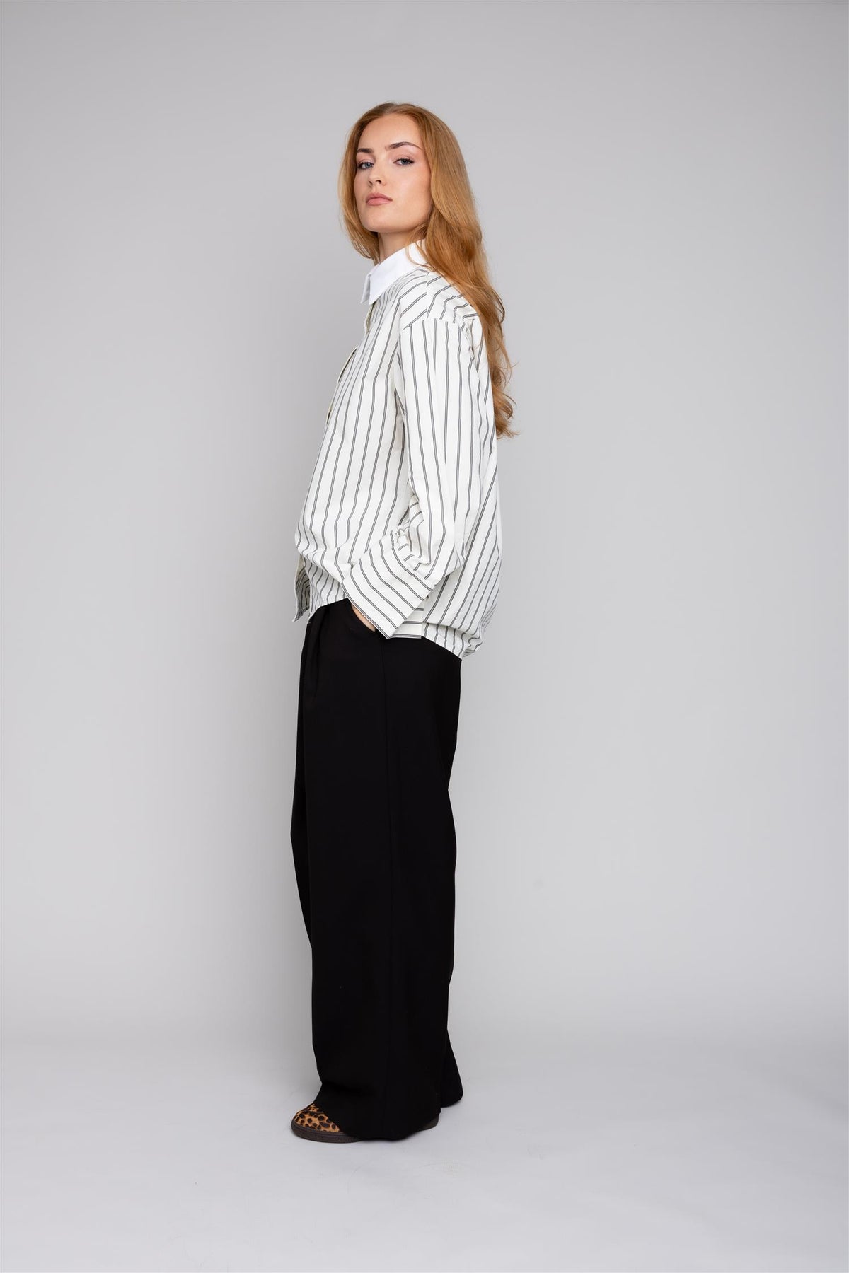 Anne Striped Silk Shirt Beige