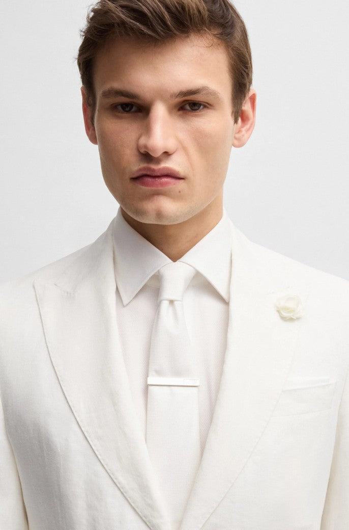 HUGE PEAK WHITE BLAZER IN LINEN CANVAS