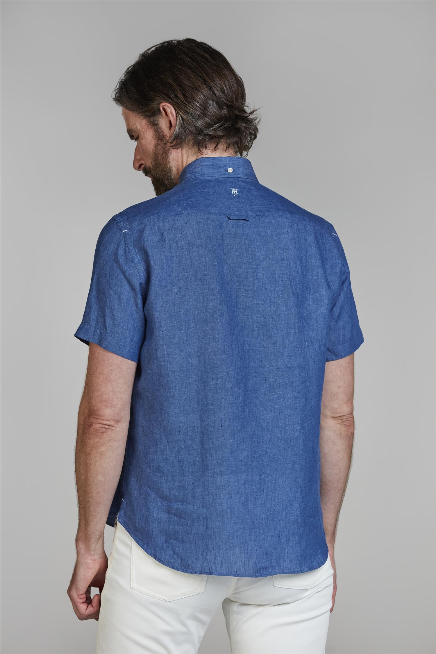 Short Sleeve Linen Shirt Navy