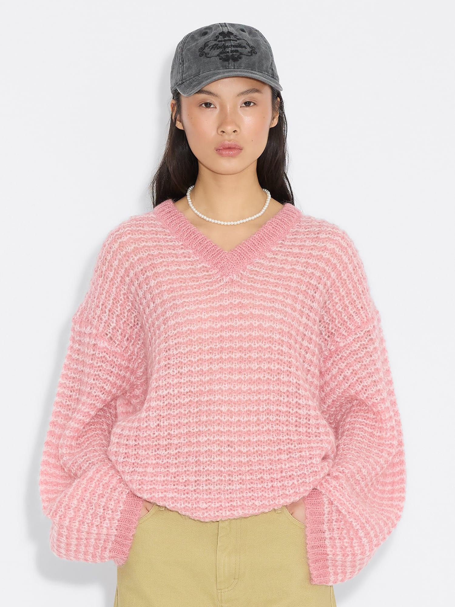 Boxy Mohair V-Neck Pink Mix