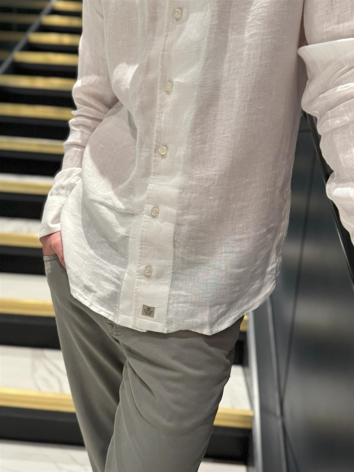 NO COLLAR LINEN SHIRT WHITE