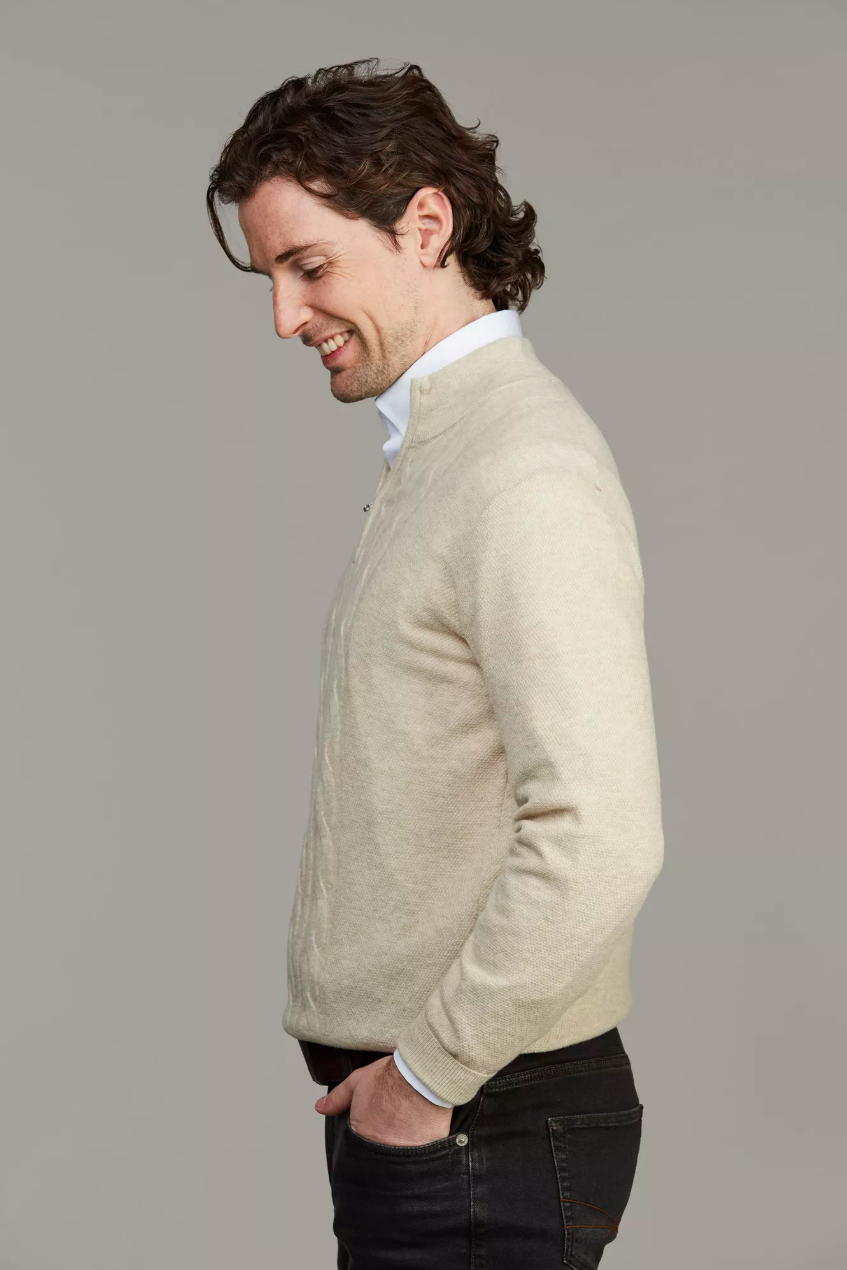 Geelong Half Zip Cable Knit Irish White