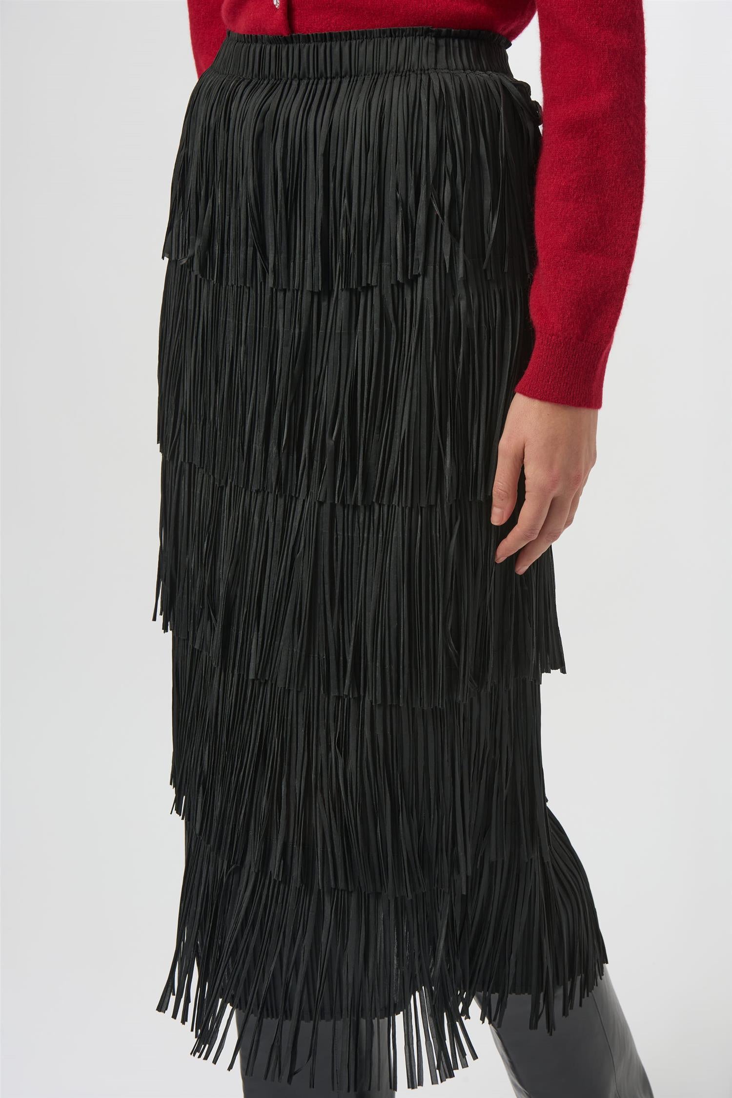 Pleated Pencil Skirt w/Tiered Fringes