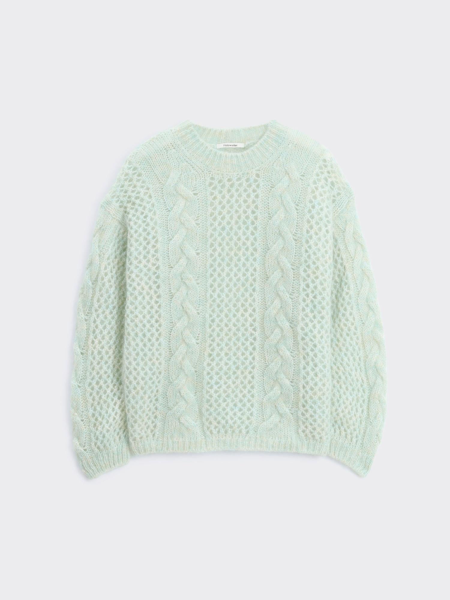 Mohair Cable Knit Crew Green mix