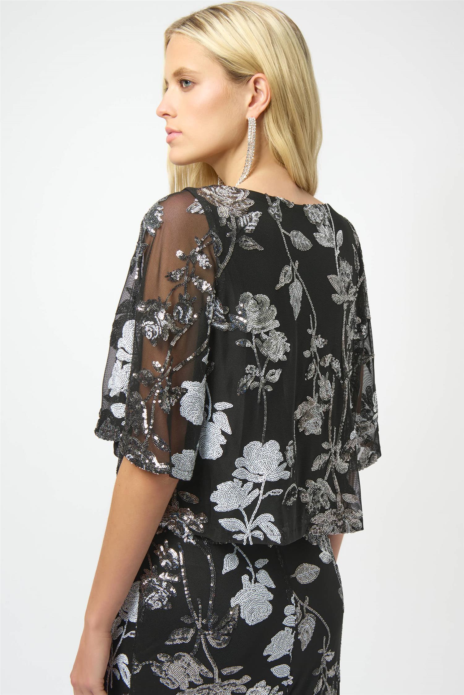 Sequin Embr Floral Print Boxy Top