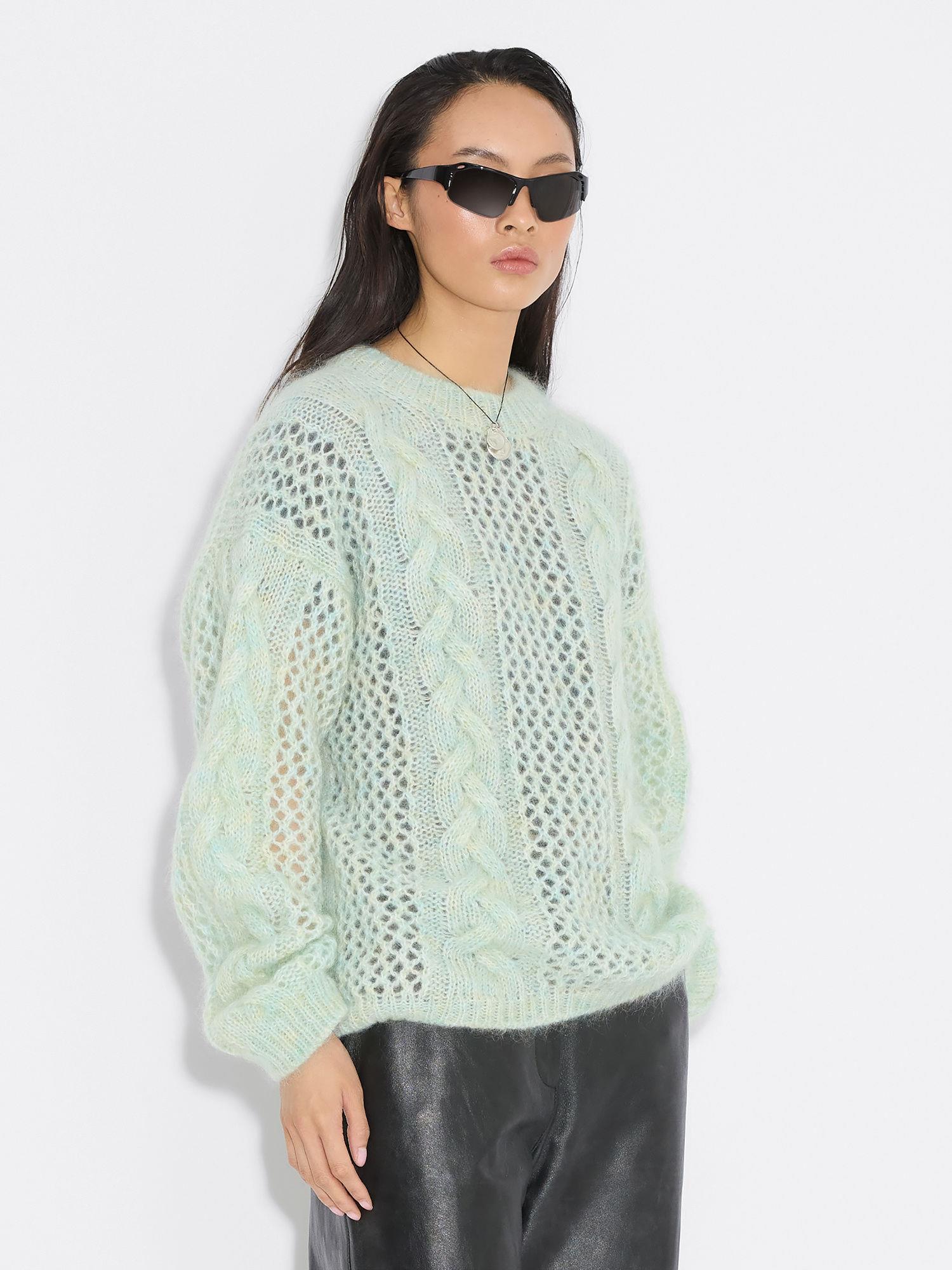 Mohair Cable Knit Crew Green mix