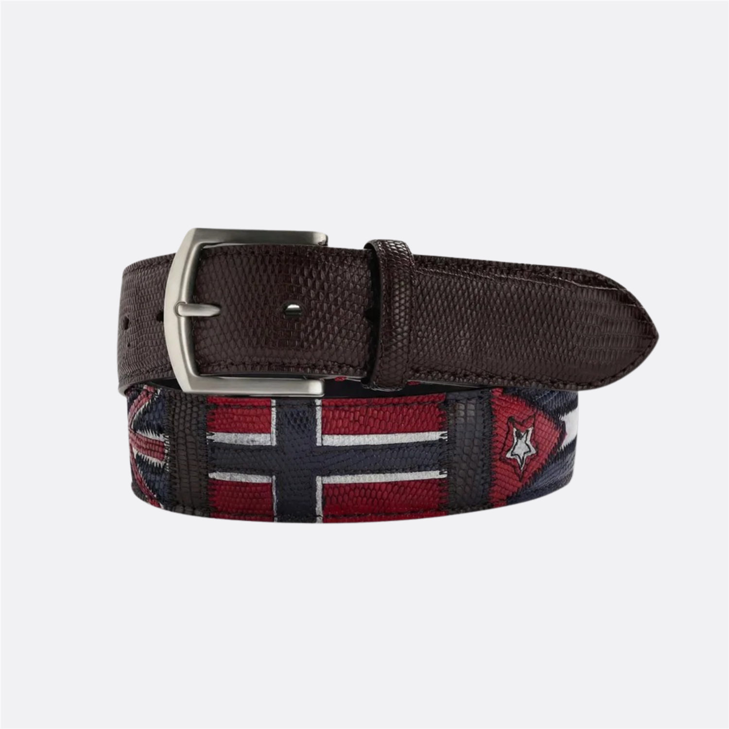 Lizard Leather Flag Belt Brown