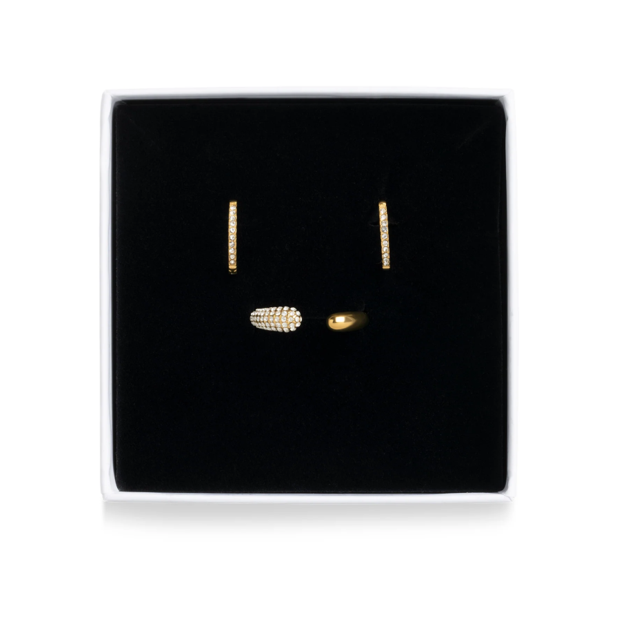 Crystal Earrings & Ring Set Gold