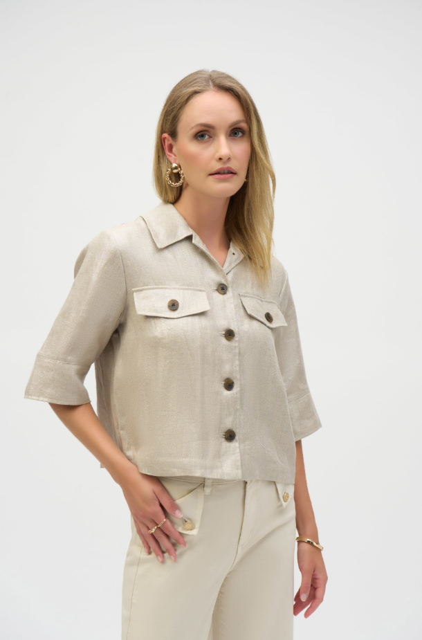 Foiled Linen Blend Short Jacket