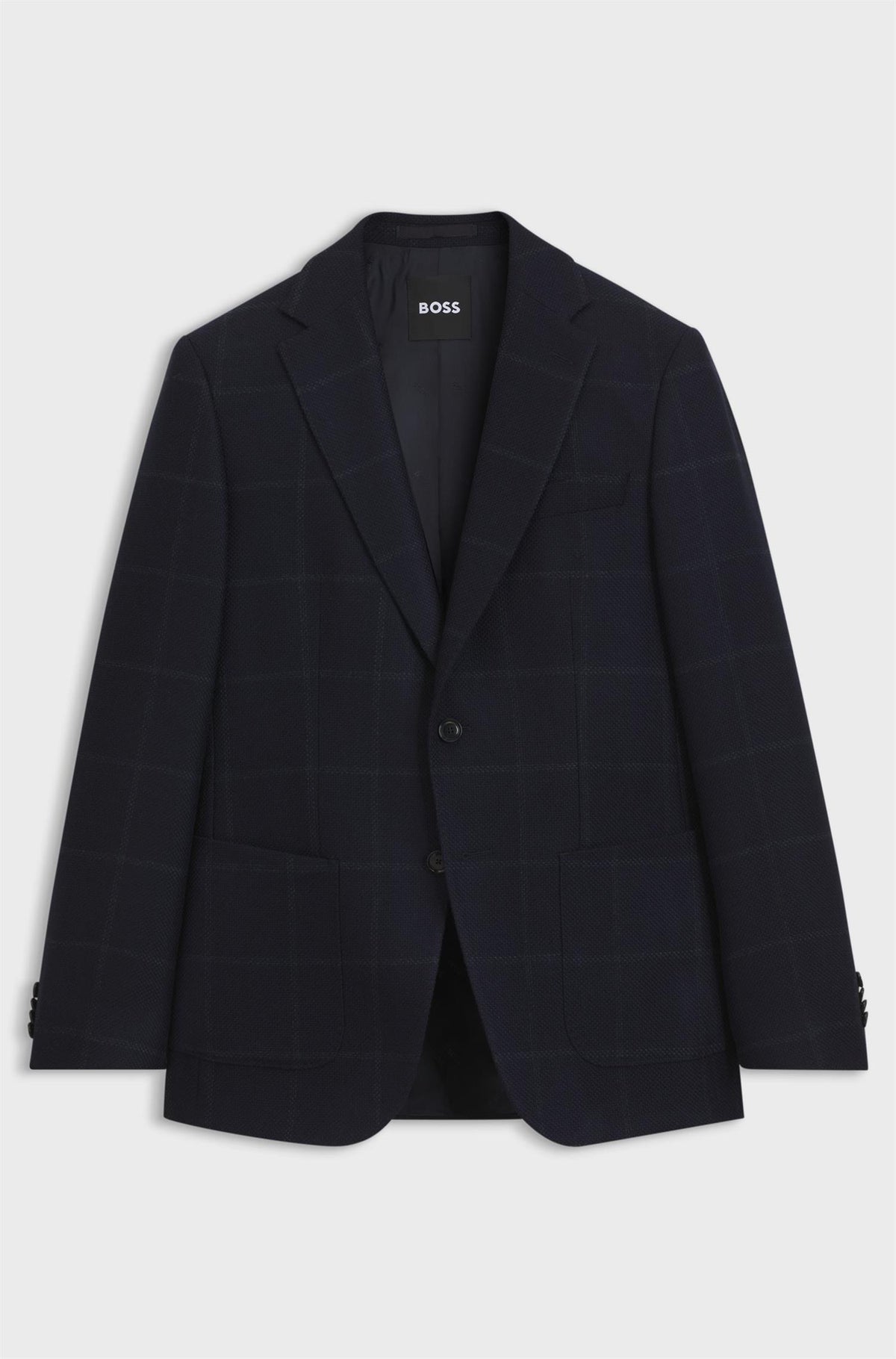 H-Hutson Navy Checked Virgin Wool