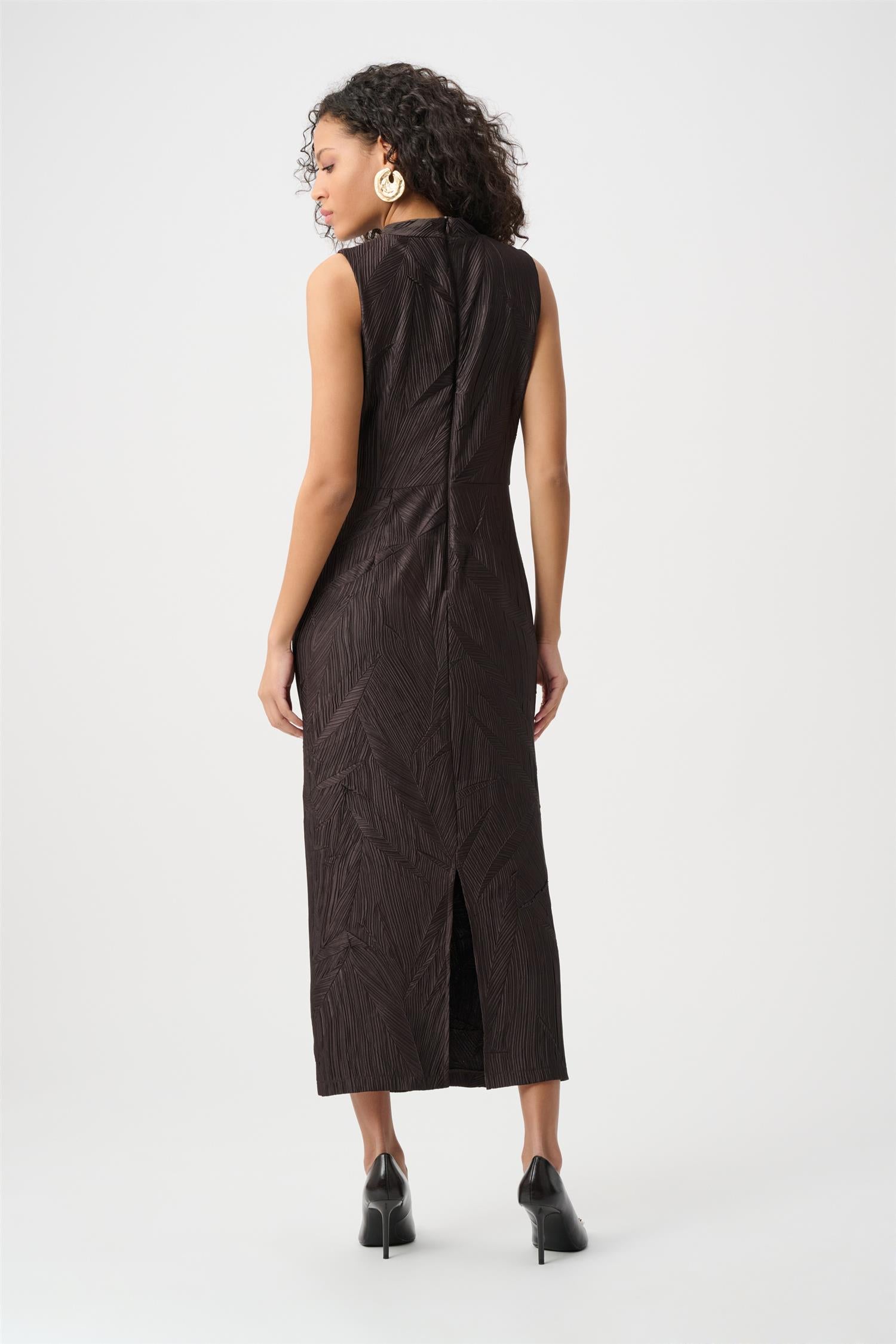 Pleated Satin Sleeveless Midi Dress Mocha