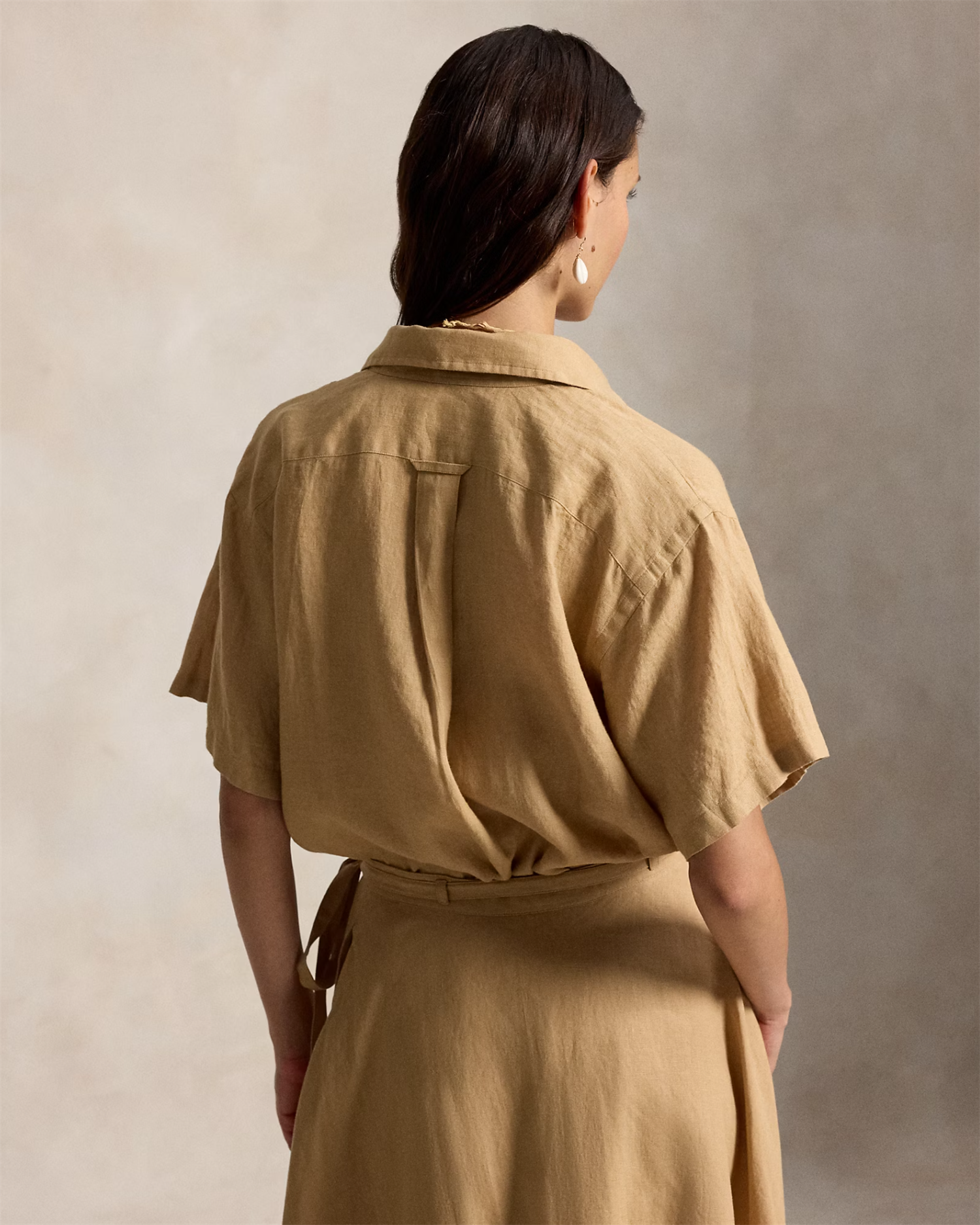 Oversized fit linen short-sleeve shirt camel