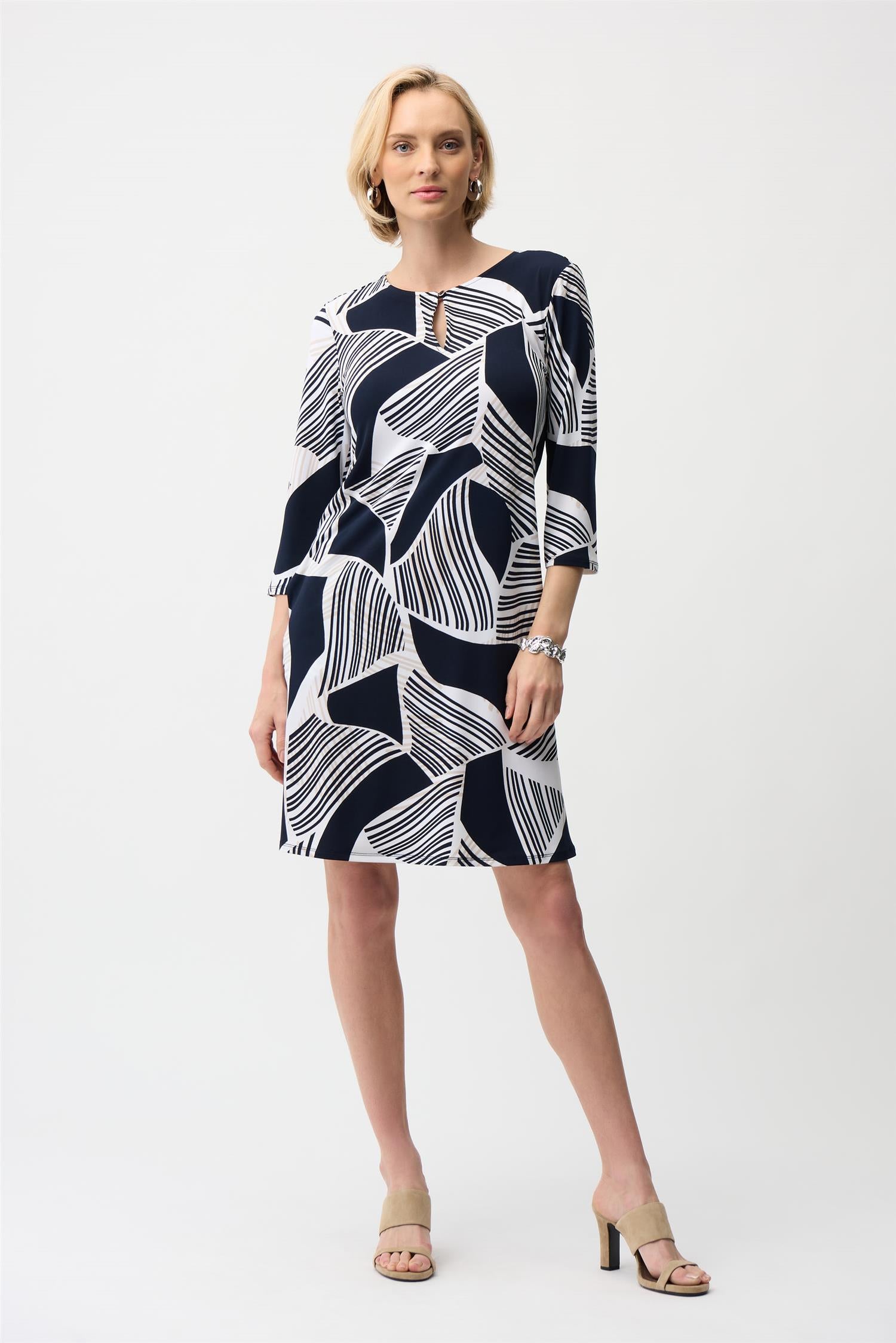 Silky Knit Geometric Print Dress Vanilla/Multi