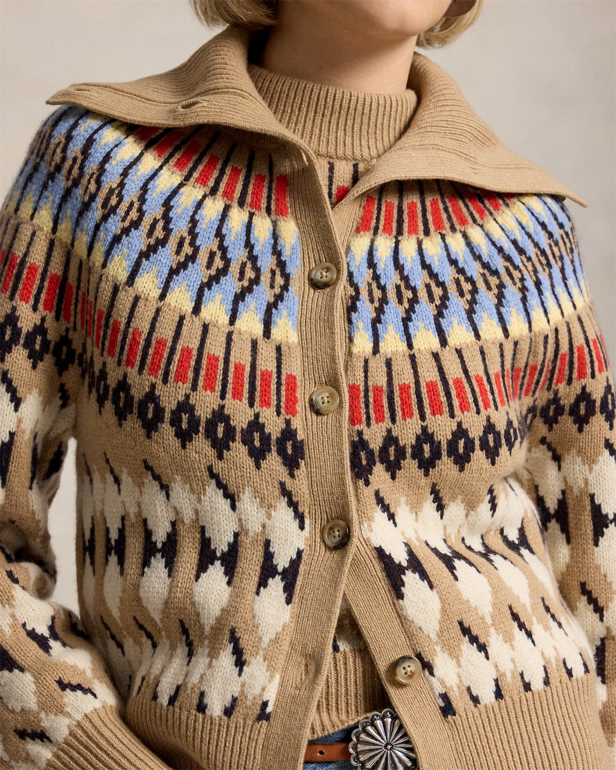 Geo-Motif Wool-Cashmere Cardigan
