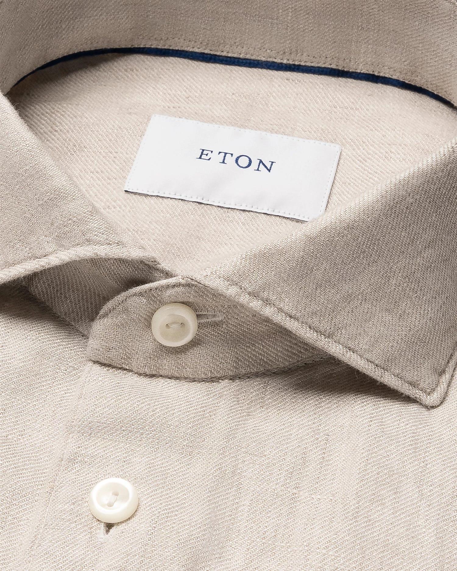 BEIGE SOLID TWILL LINEN SLIM SHIRT