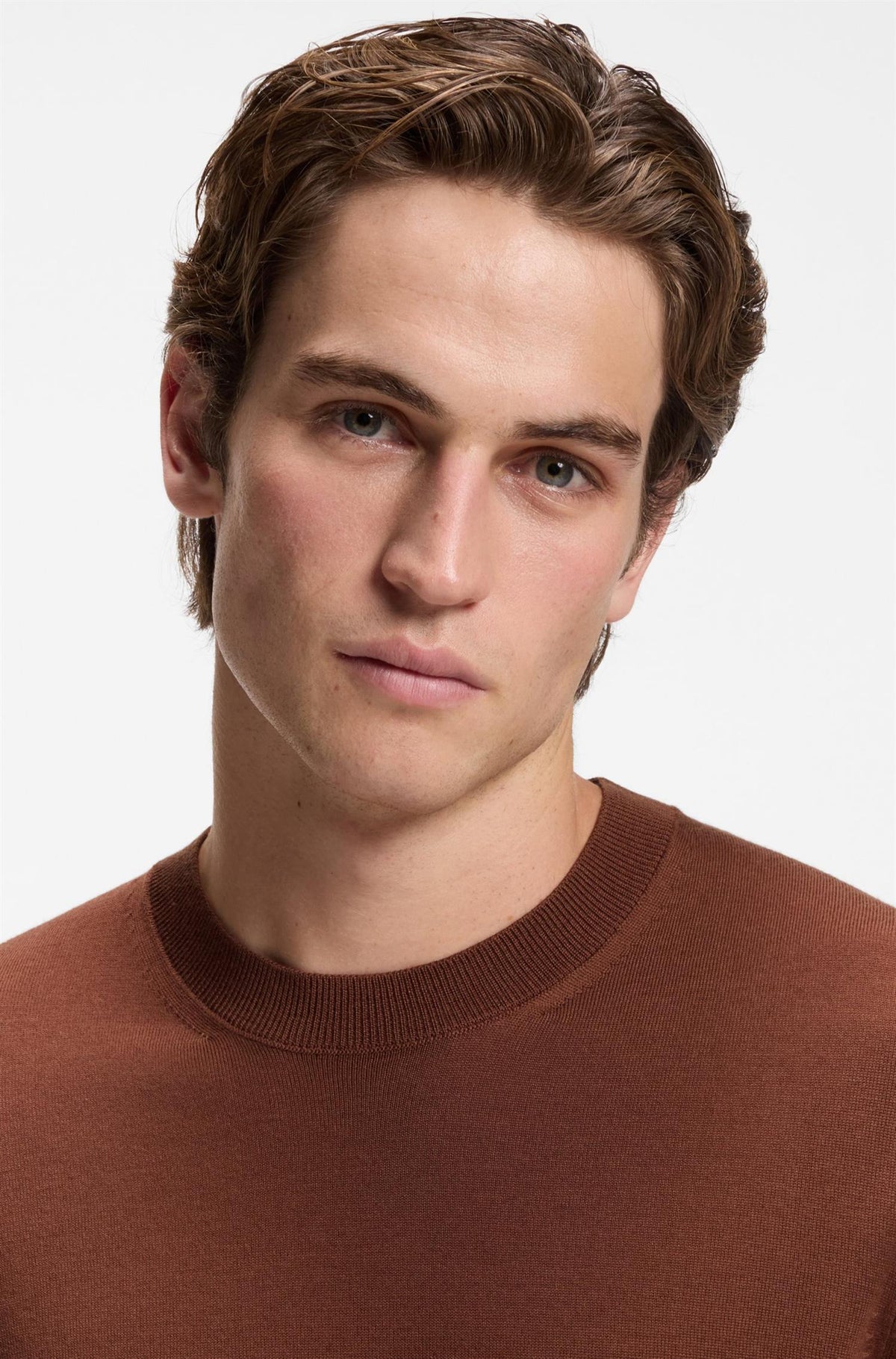 H-Leno Crew Neck Merino Wool Sweater Brown