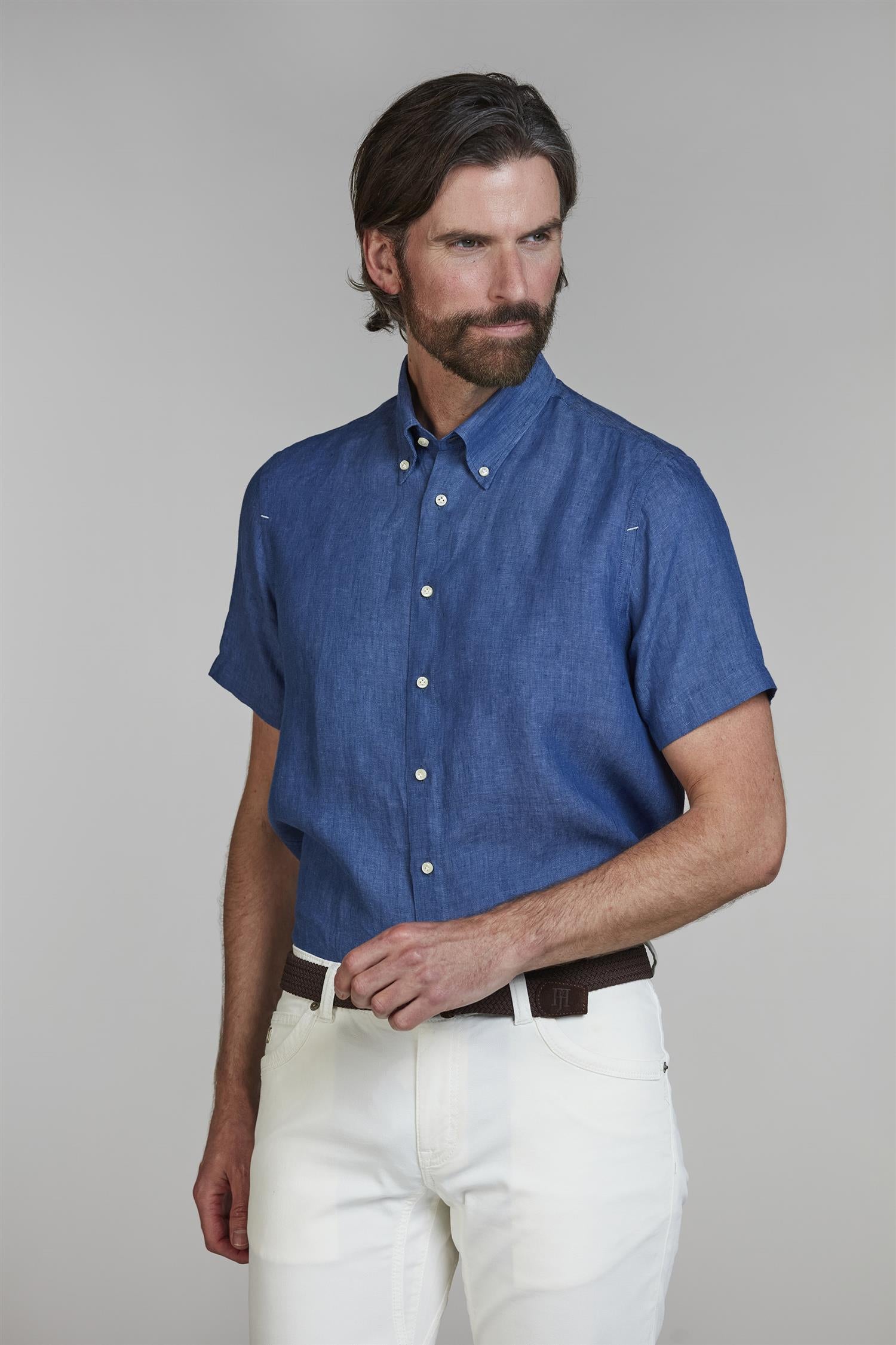 Short Sleeve Linen Shirt Navy