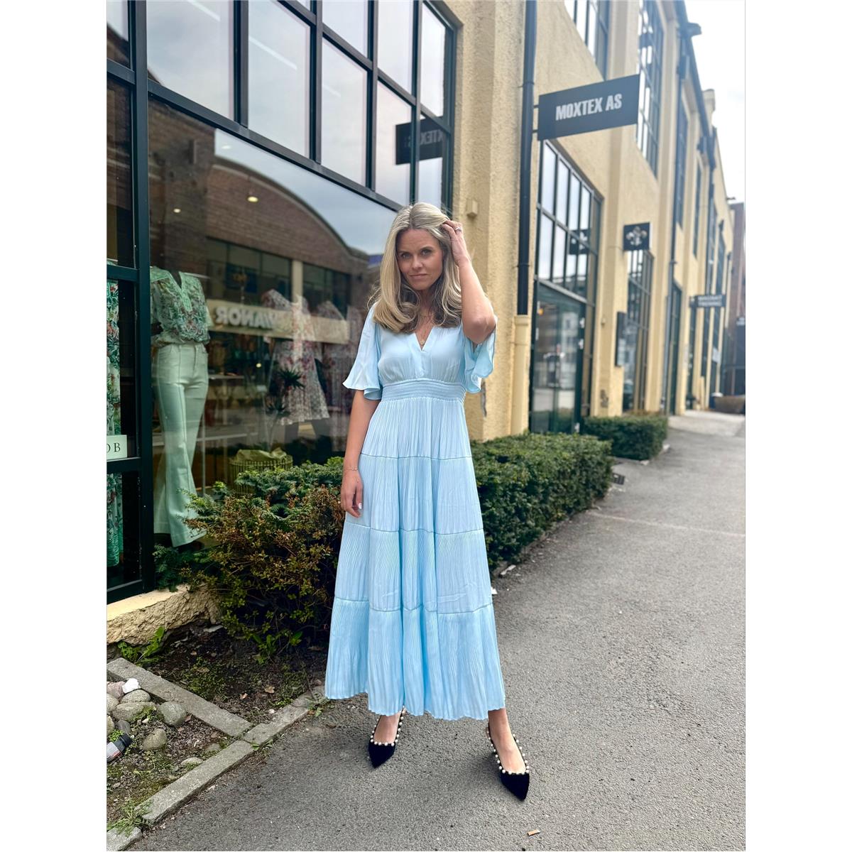 Angie Solid Long Dress Light Blue