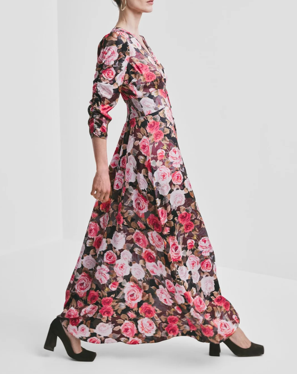 Satin Button-Down Dress PS2 Midnight Roses6