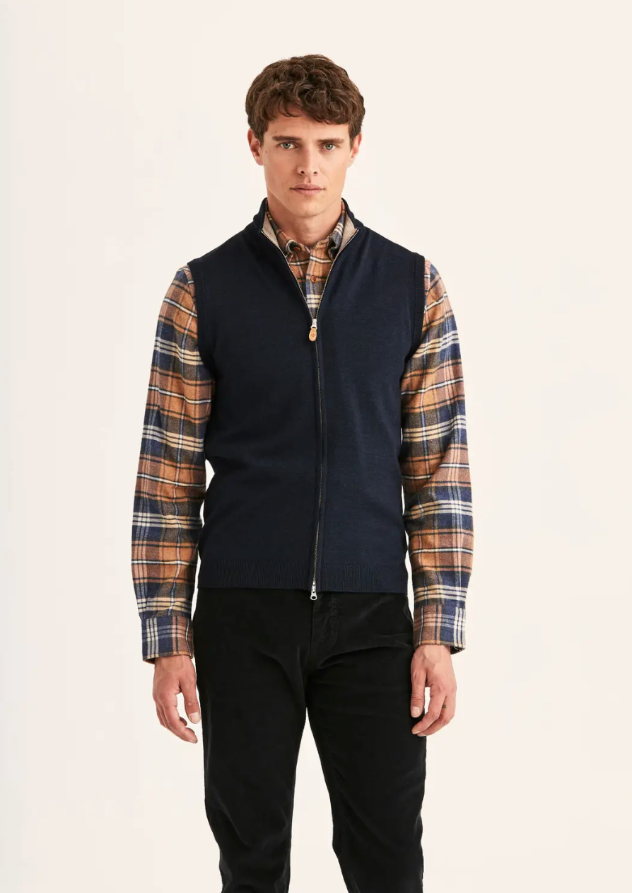 Merino Zip Vest Navy