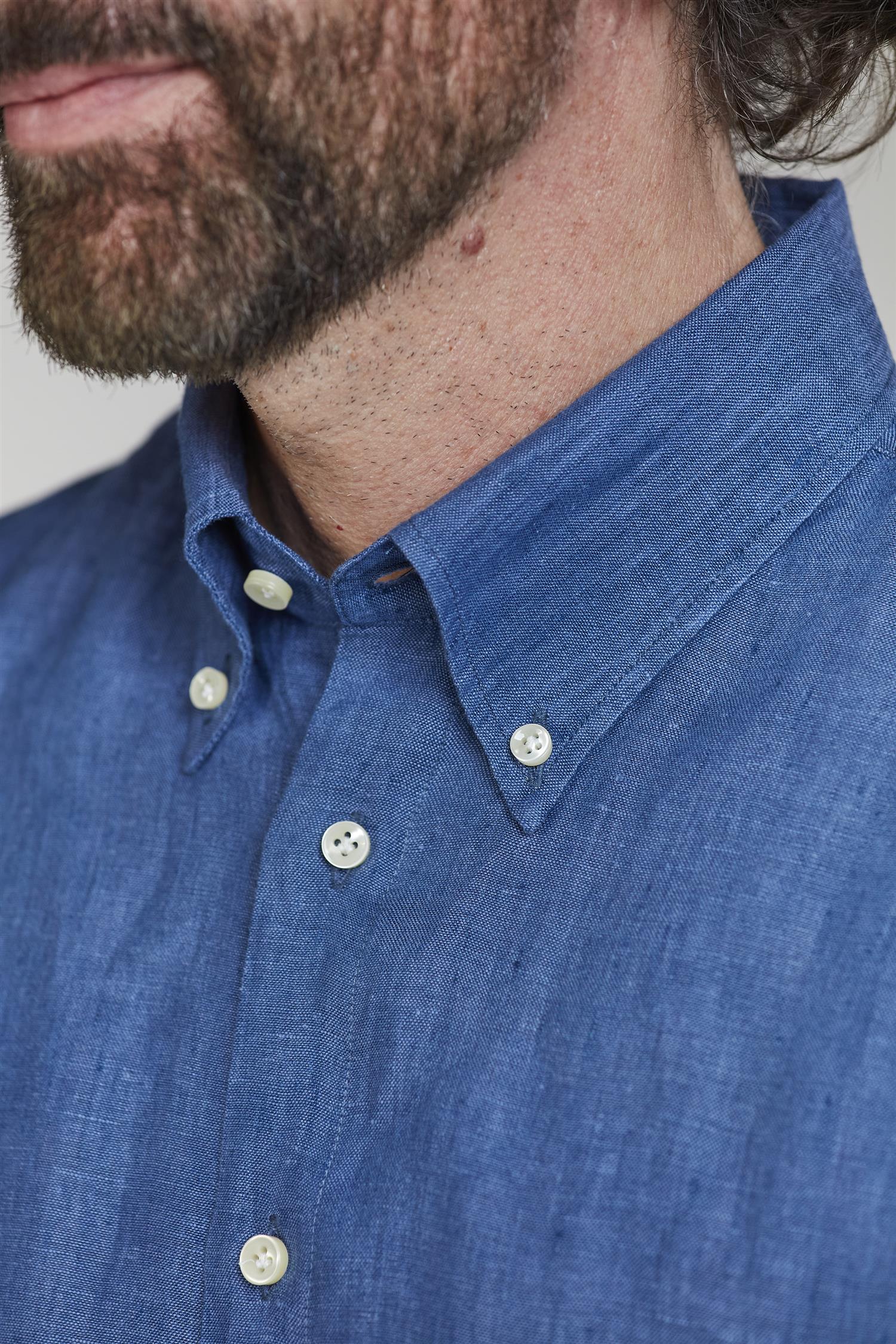 Short Sleeve Linen Shirt Navy