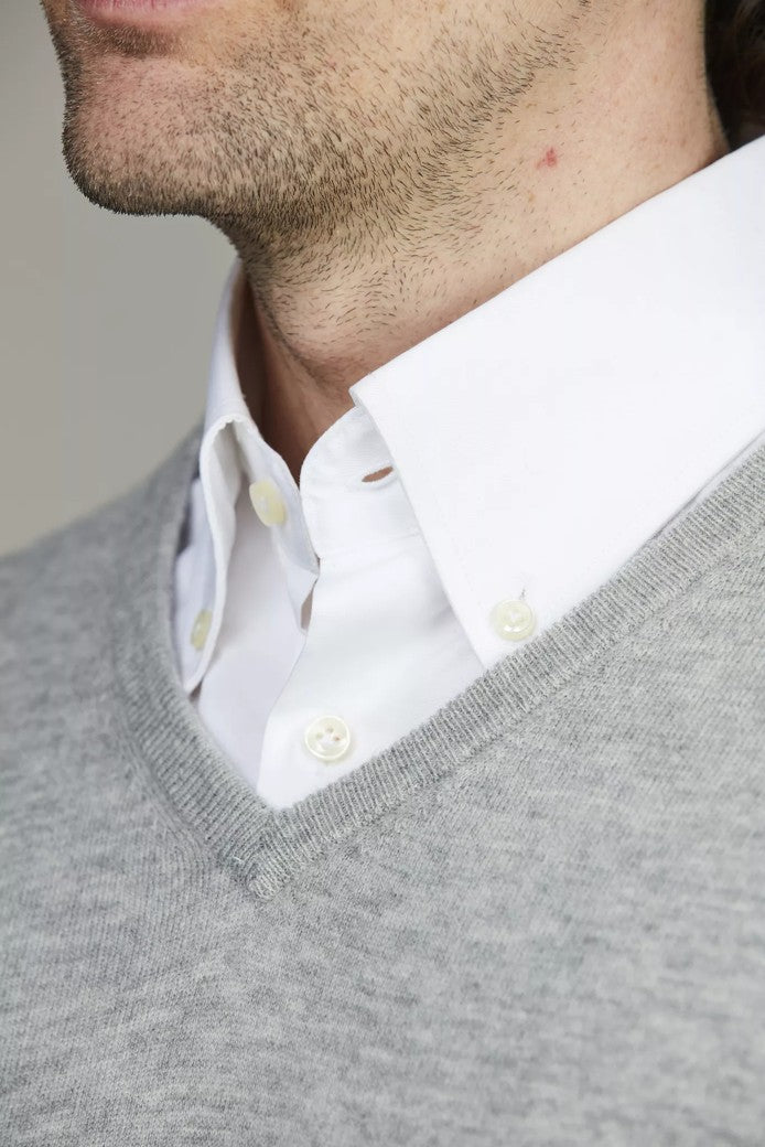 Geelong Knitted V-Neck Sweater Light Grey