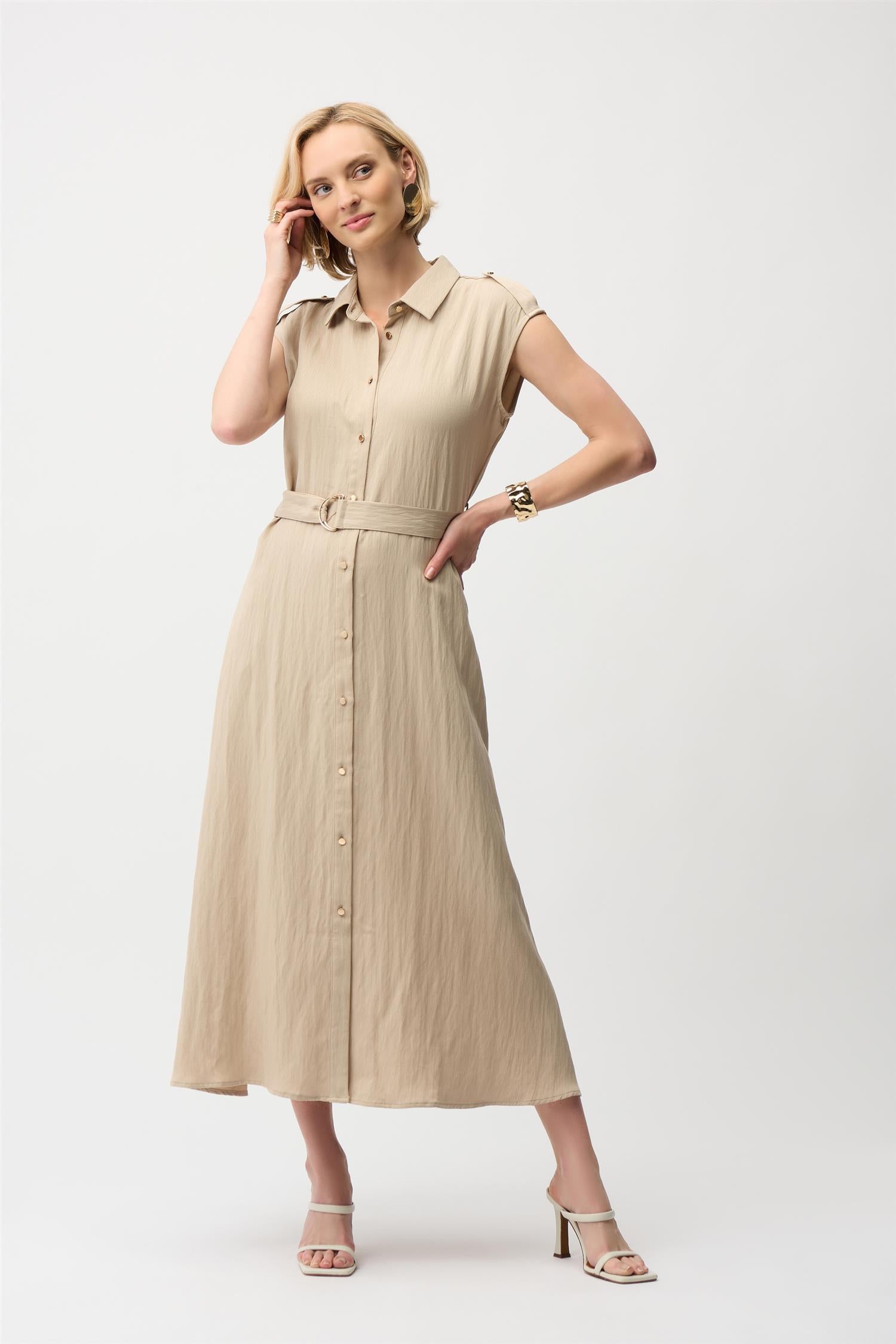 Textured Woven Shirt Dress Parchment