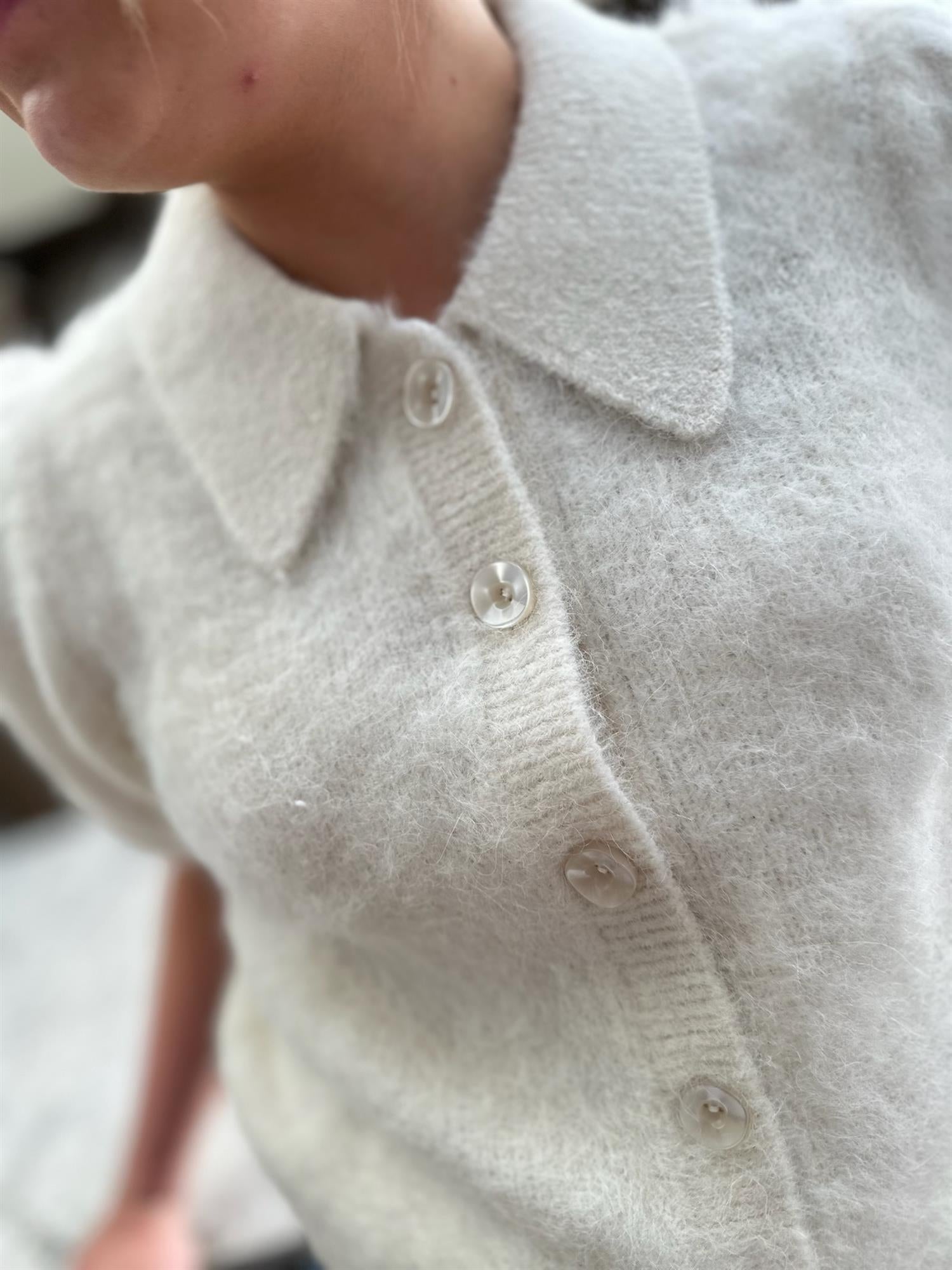 Hairy Knit Puffed Jacket Off-White