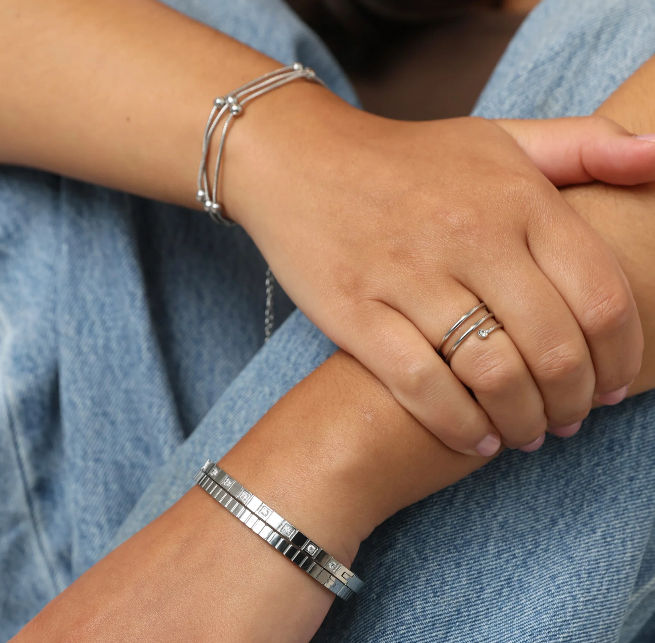 Meg - Crystal Bangel Bracelet Stainless Steel - silver