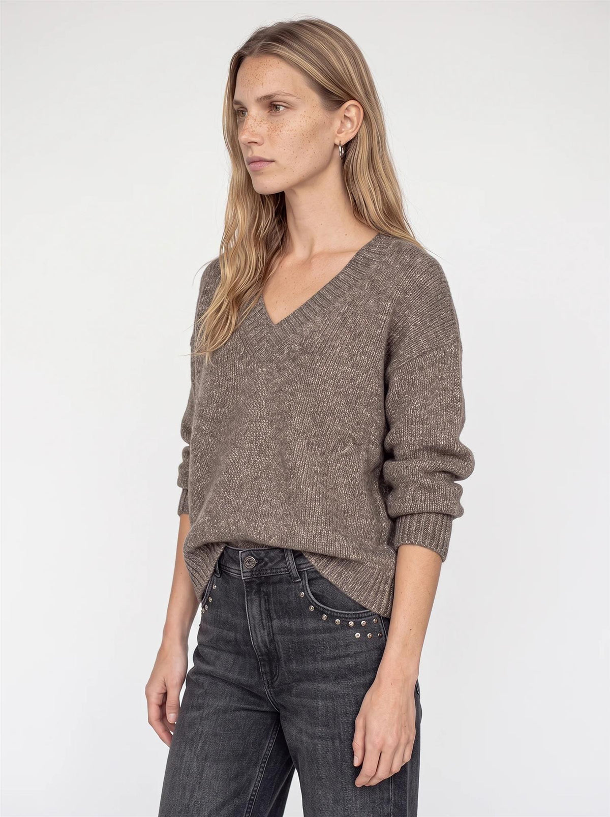 Mmwelma Glam V-Neck Knit Dk Grey Mel