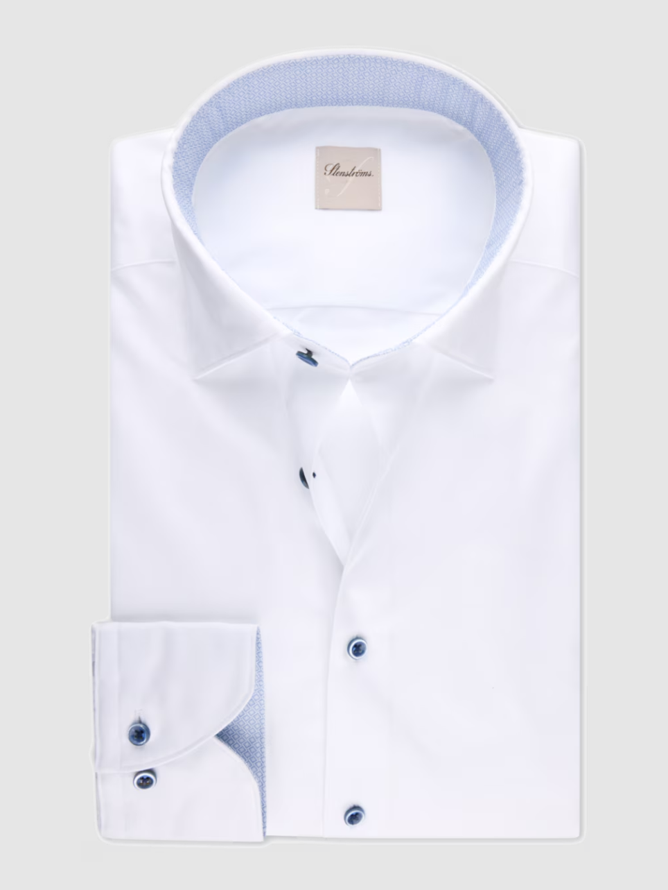 White Slimline Twill Shirt with Blue Contrast