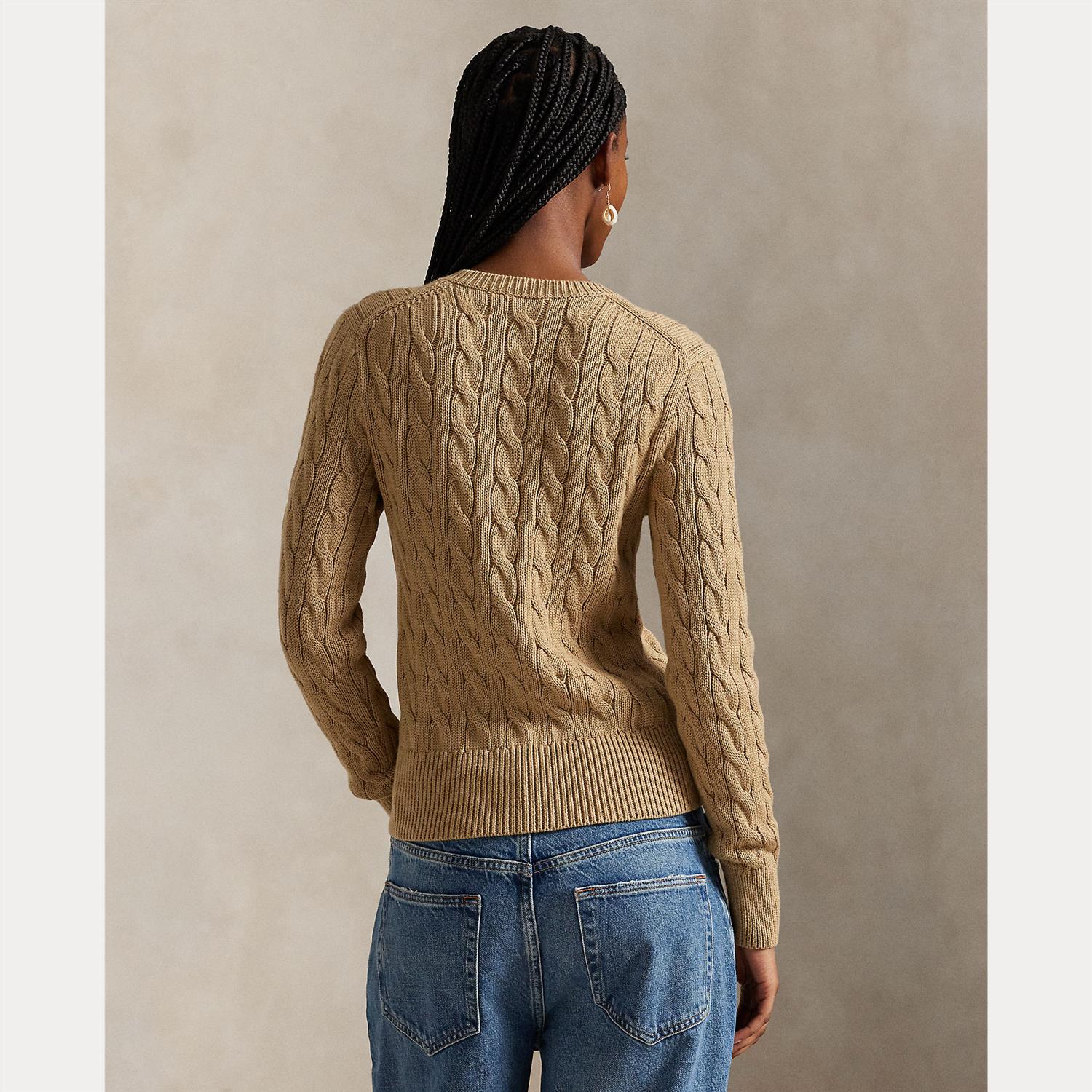 Cotton Cable Knit Long Sleeve Cardigan Khaki