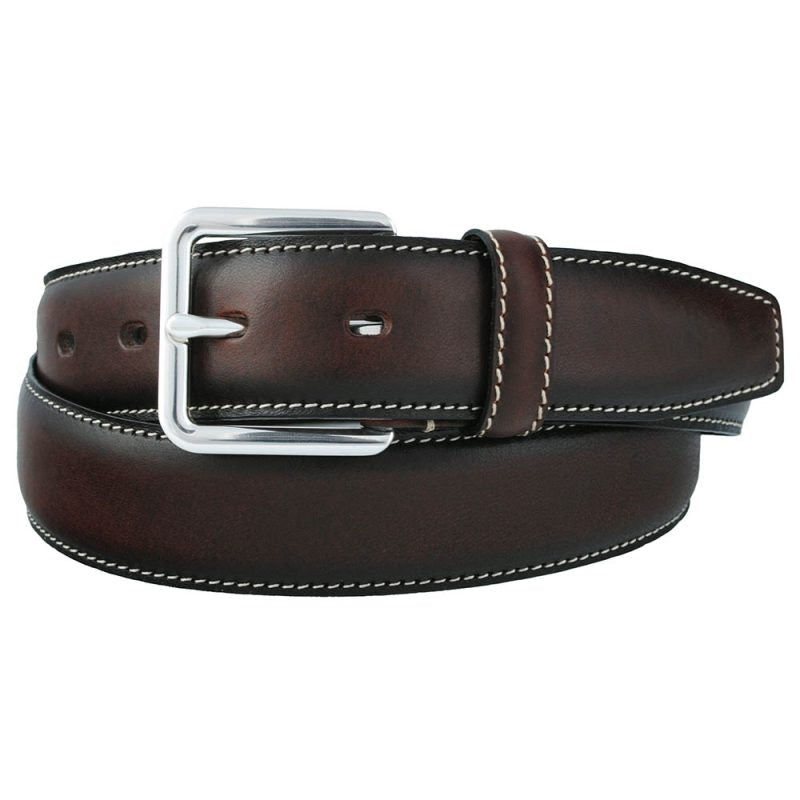 LÆRBELTE MED KONTRAST STIKNING DARK BROWN