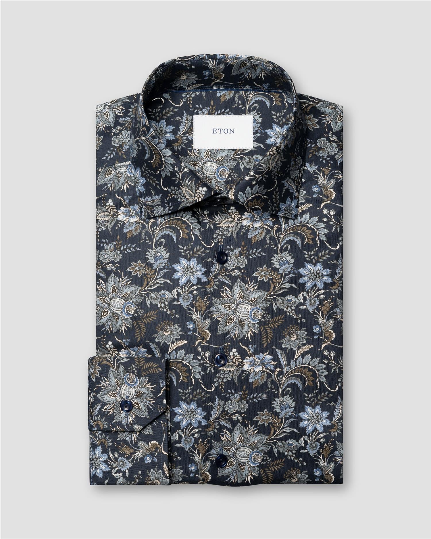 Dark blue Floral Print Signature Twill Slimfit Shirt