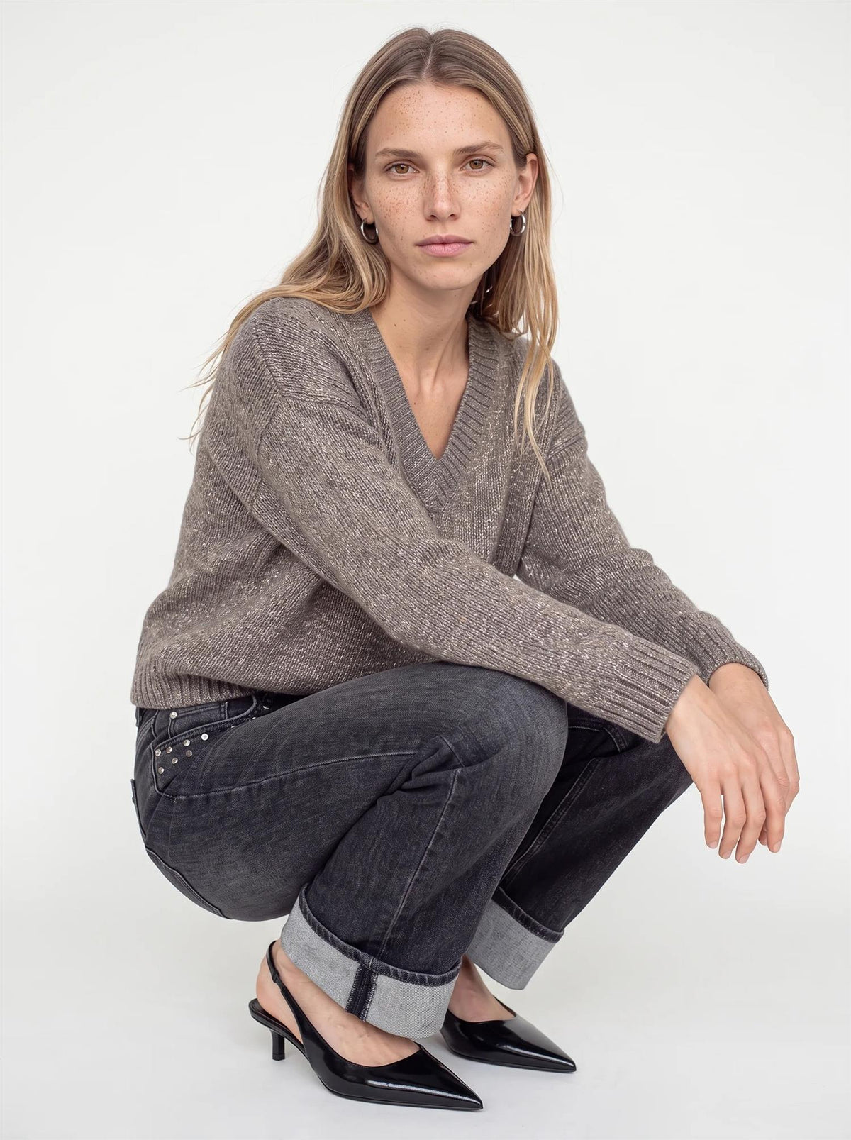 Mmwelma Glam V-Neck Knit Dk Grey Mel