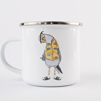 Flipping The Bird Enamel Mug White