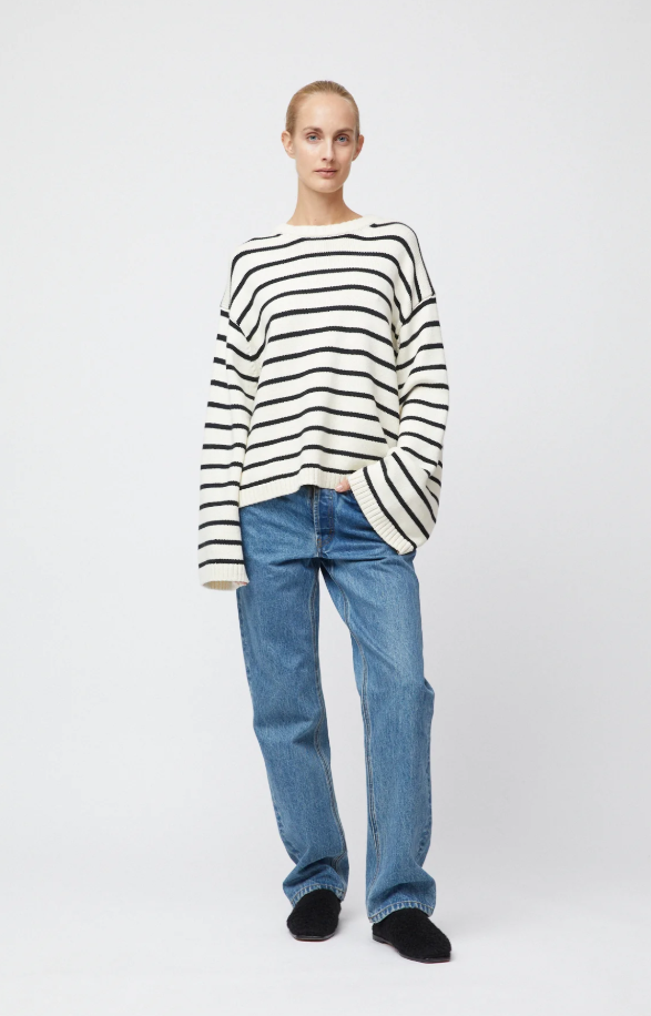 Cape Cod Cotton Sweater cream black stripe