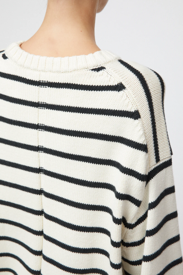 Cape Cod Cotton Sweater cream black stripe