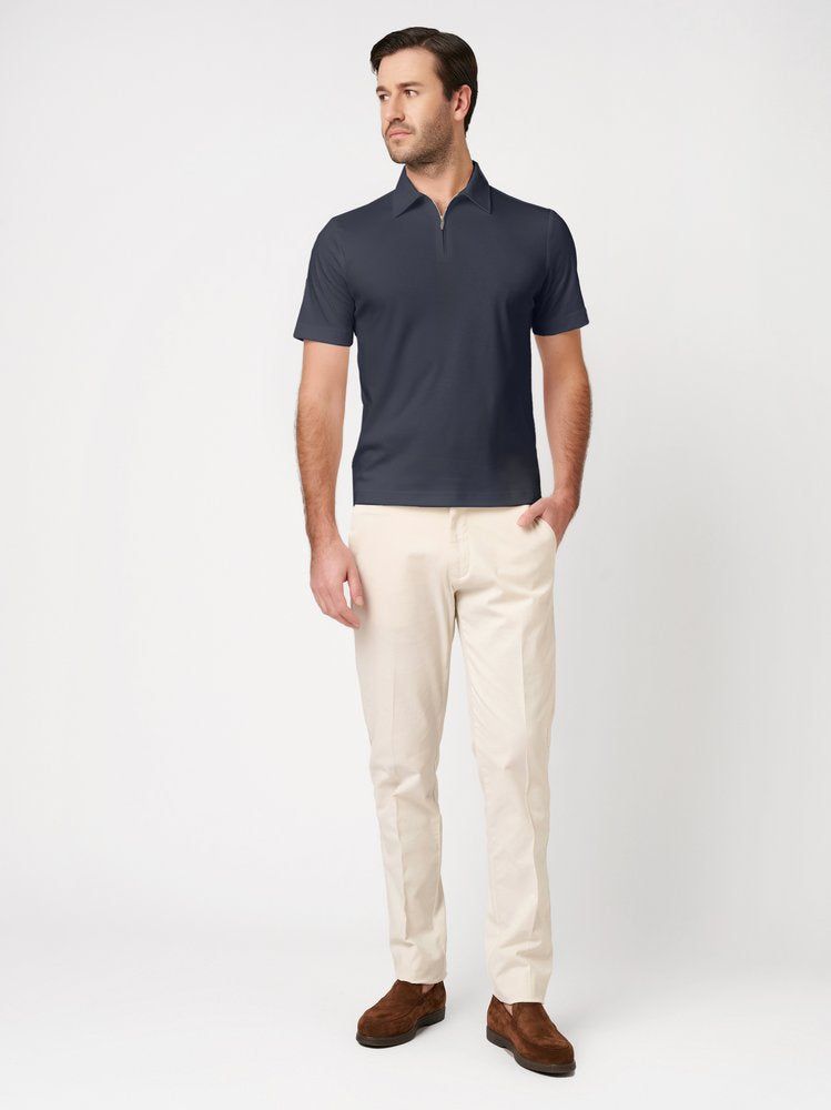 Luxury Two Ply Polo Zip Blue Piquet