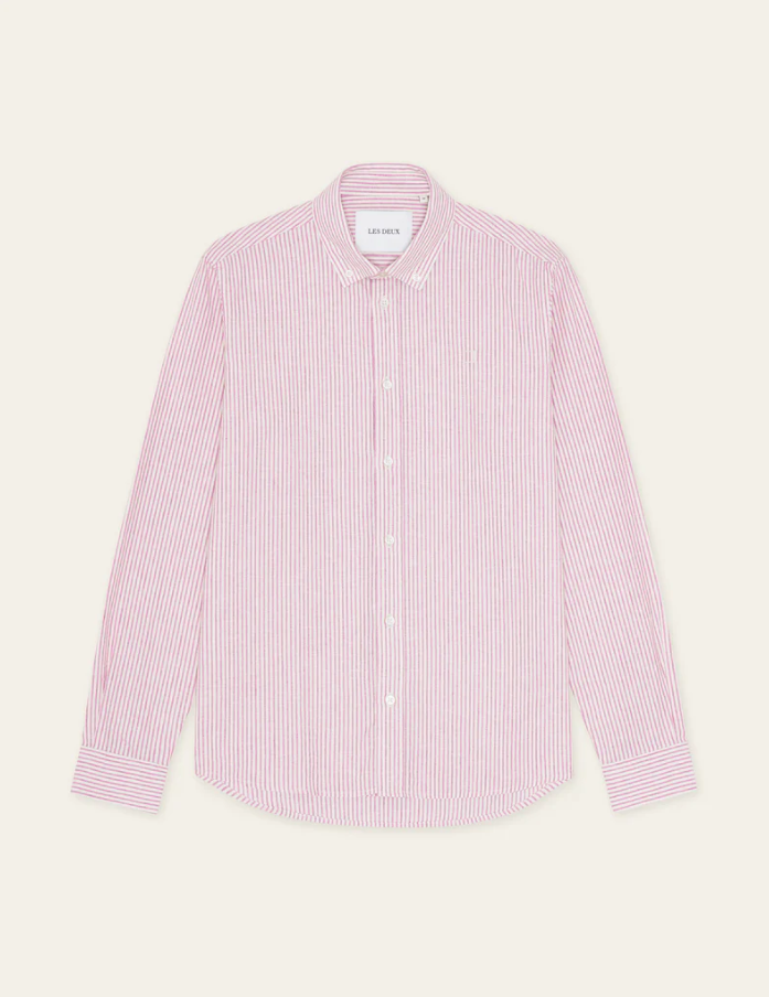 Konrad Stripe Cotton Linen Shirt Crocus Pink