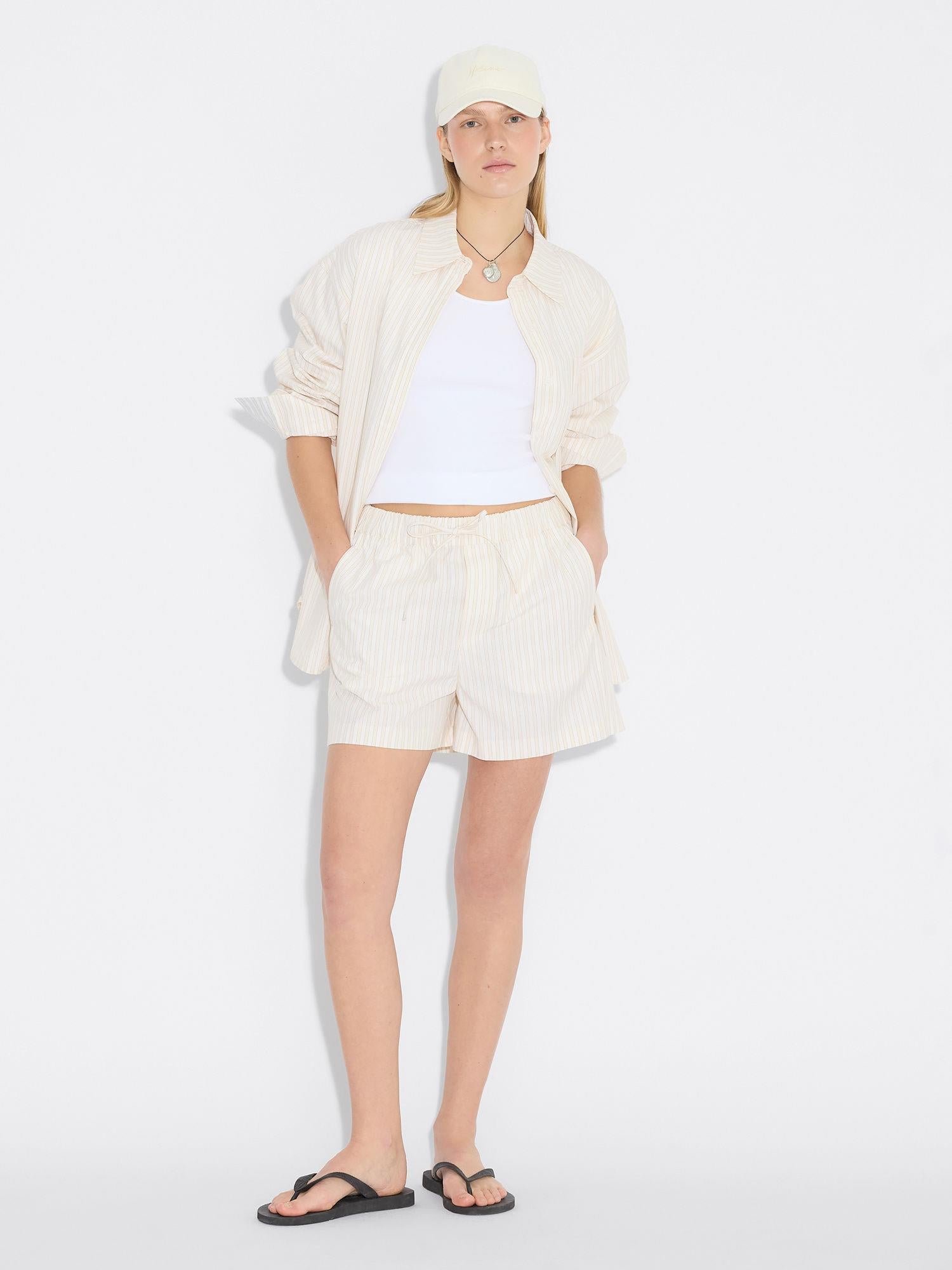 Loose Stripe Shorts Ecru Stripe